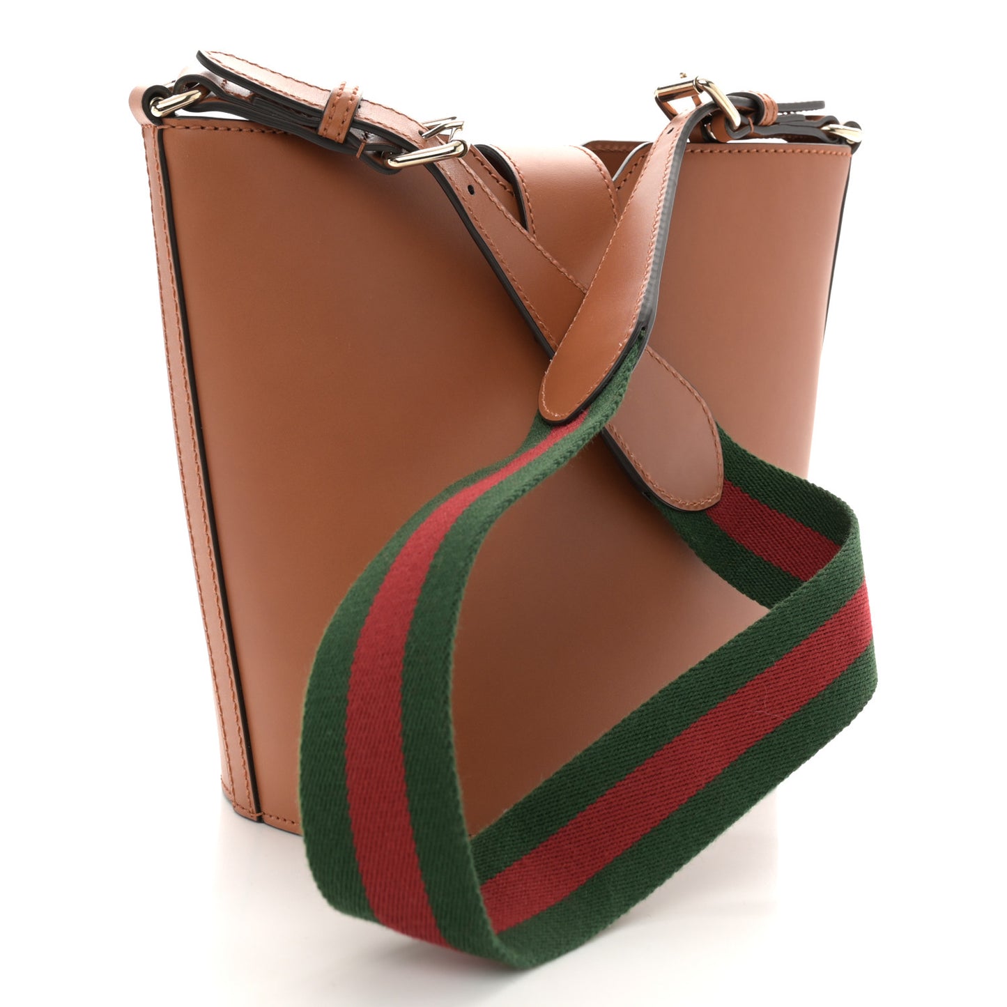 Tritone Calfskin Web Mini Ophidia Bucket Bag Brown