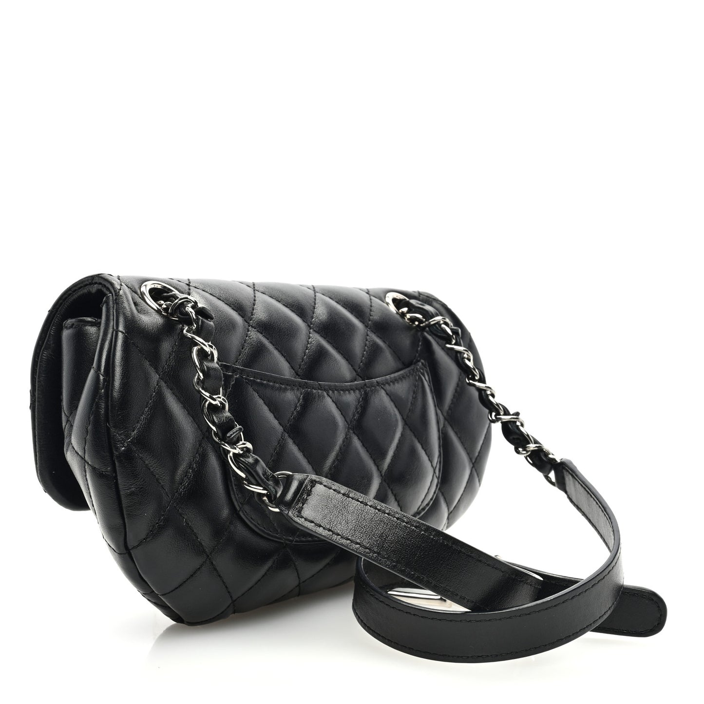 Calfskin Quilted CC Uniform Flap Belt Bag Black