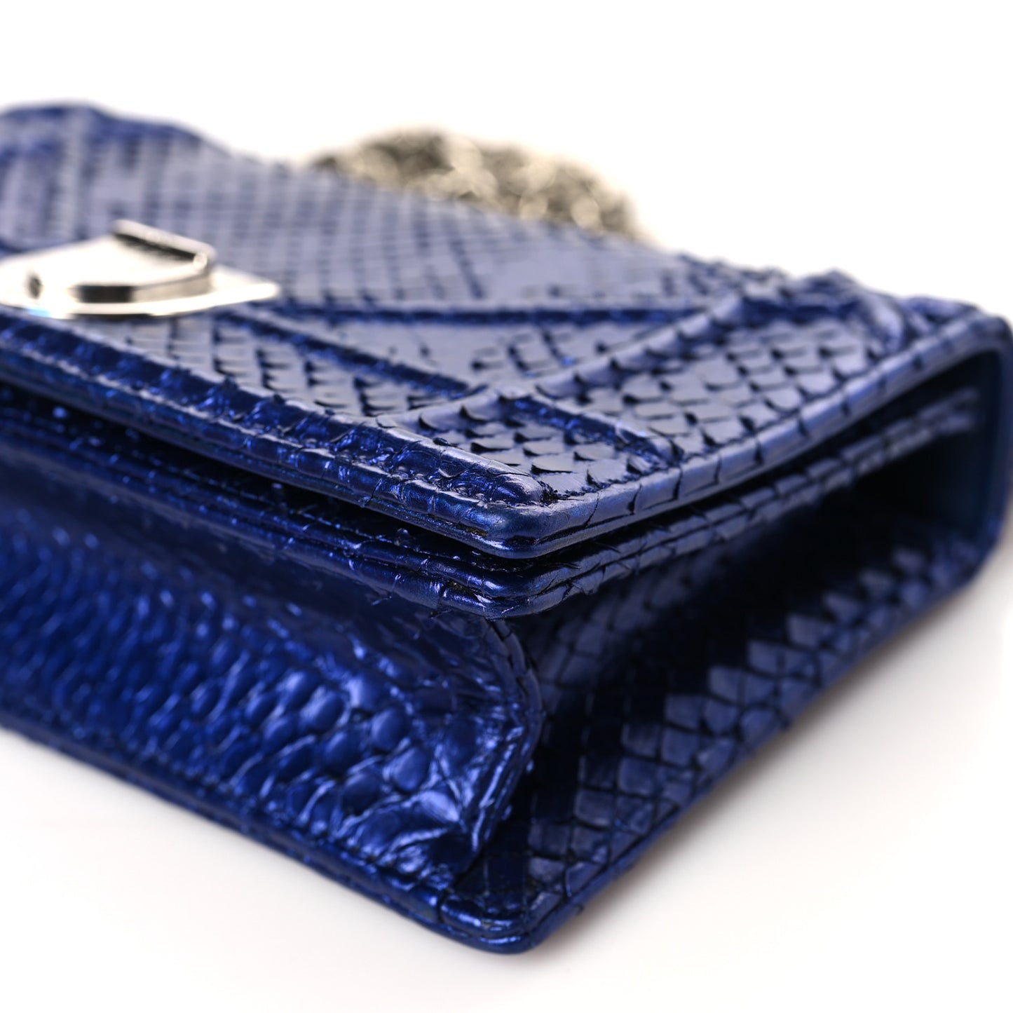 Metallic Snakeskin Small Diorama Flap Bag Blue