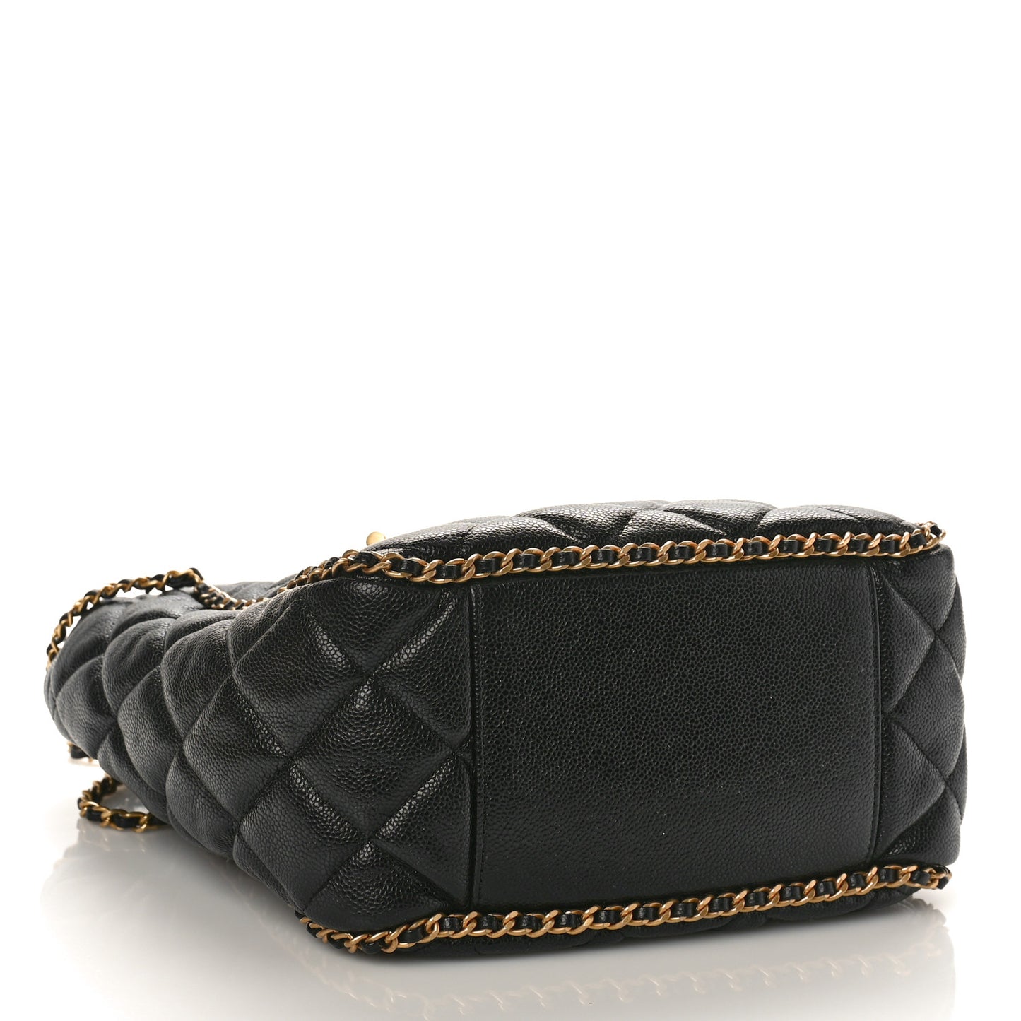 Caviar Quilted Chain Around Multi Chain Bucket Drawstring Bag Black