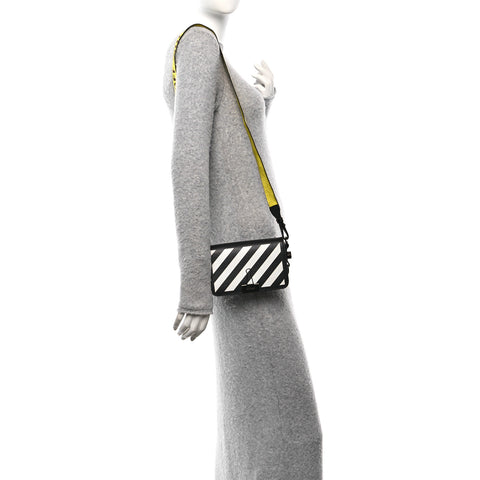 Saffiano Striped Mini Diag Binder Clip Bag Black White Yellow