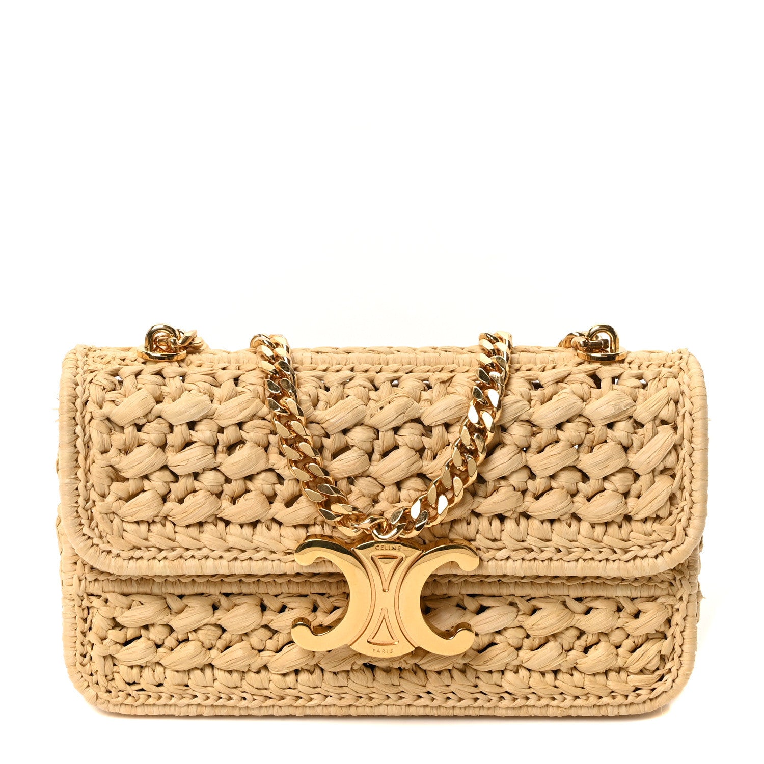 Celine Raffia Effect Claude Chain Shoulder Bag Natural 1808101 Celine Raffia Effect Claude Chain Shoulder Bag Natural 1808101