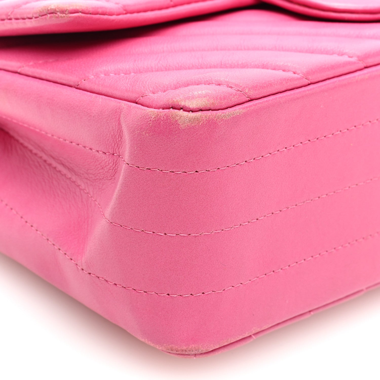 Chanel Lambskin Chevron Quilted Mini Rectangular Flap Dark Pink 9 of 15