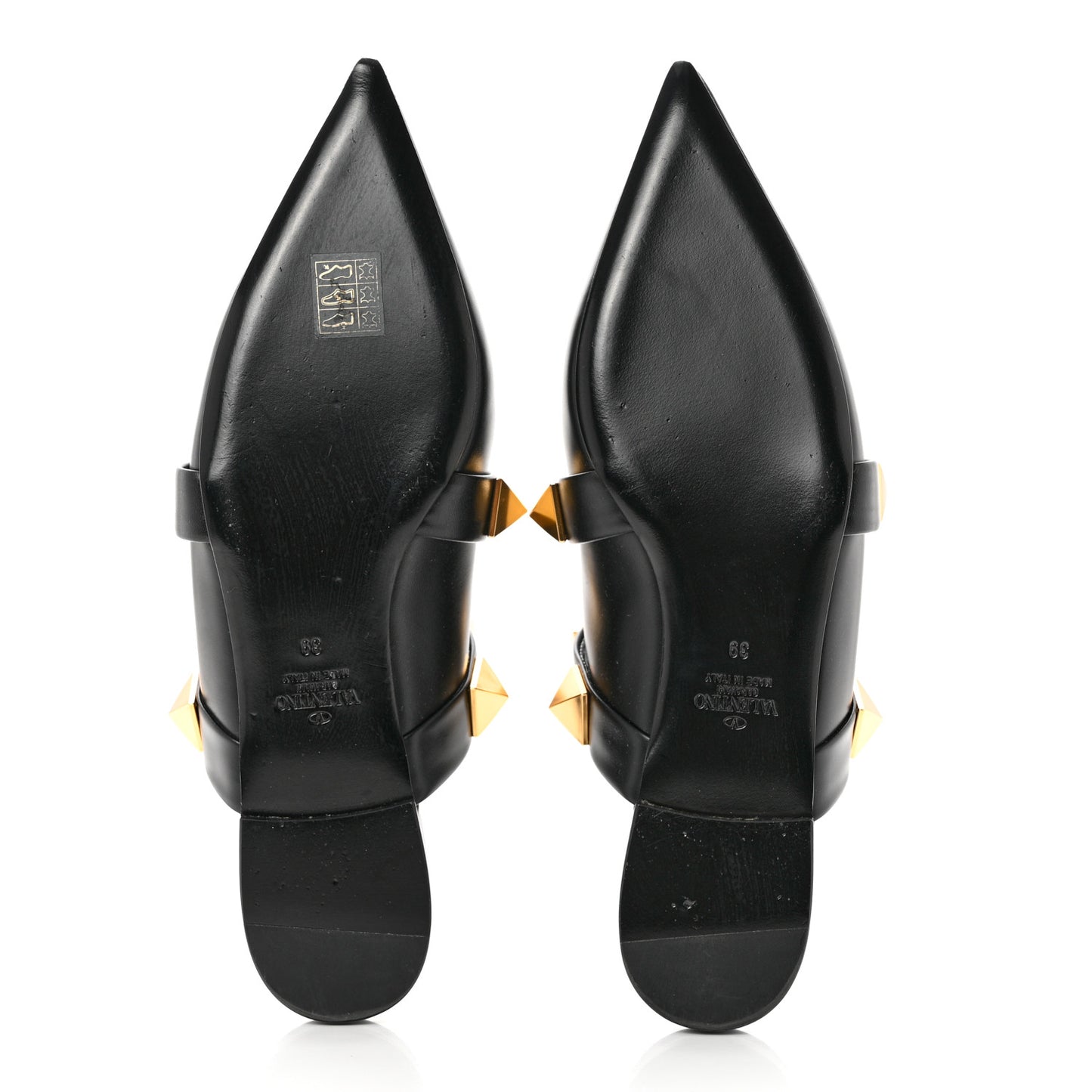 Calfskin Roman Stud Flat Mules 39 Black