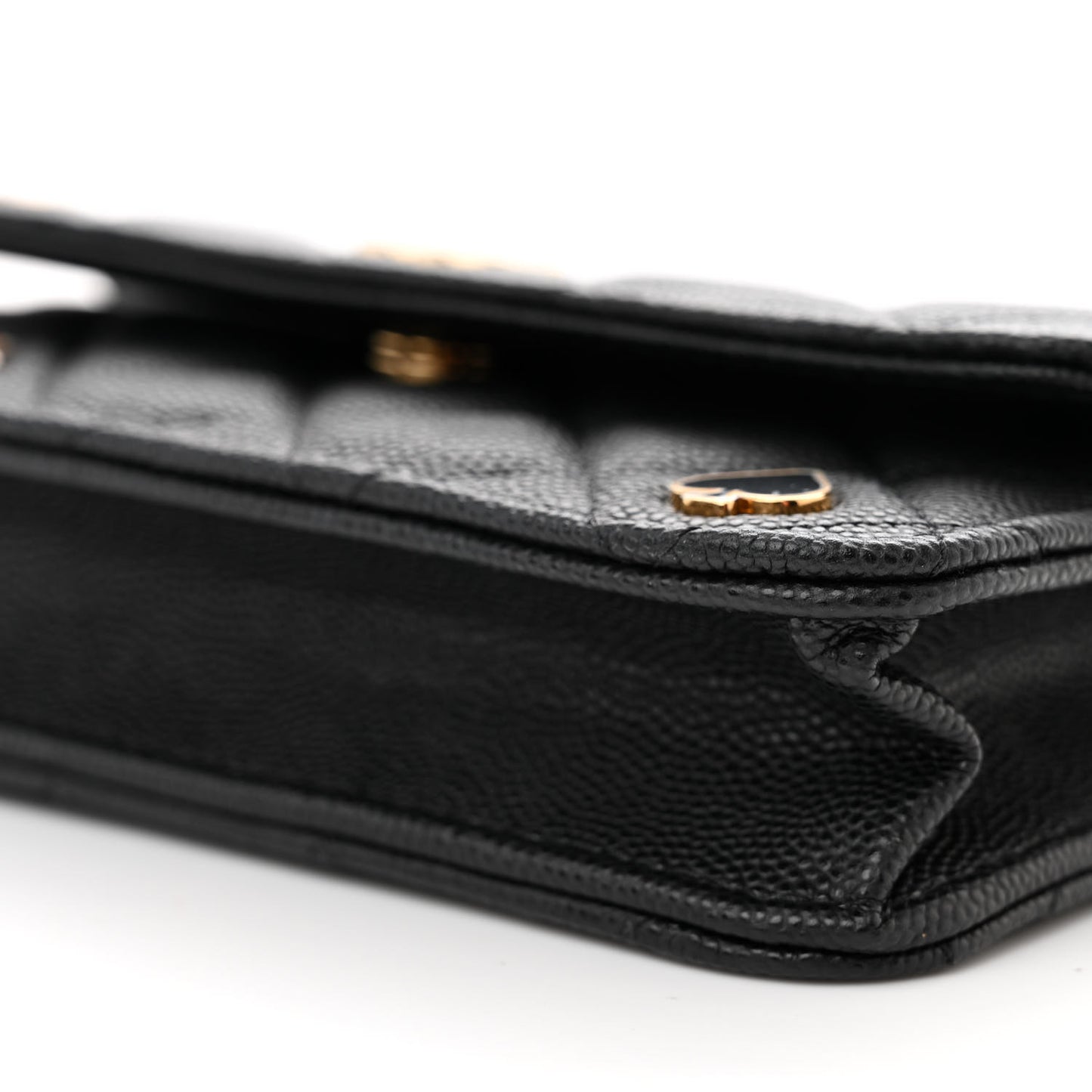 Caviar Quilted Enamel Coco Casino Flap Phone Holder With Chain Black