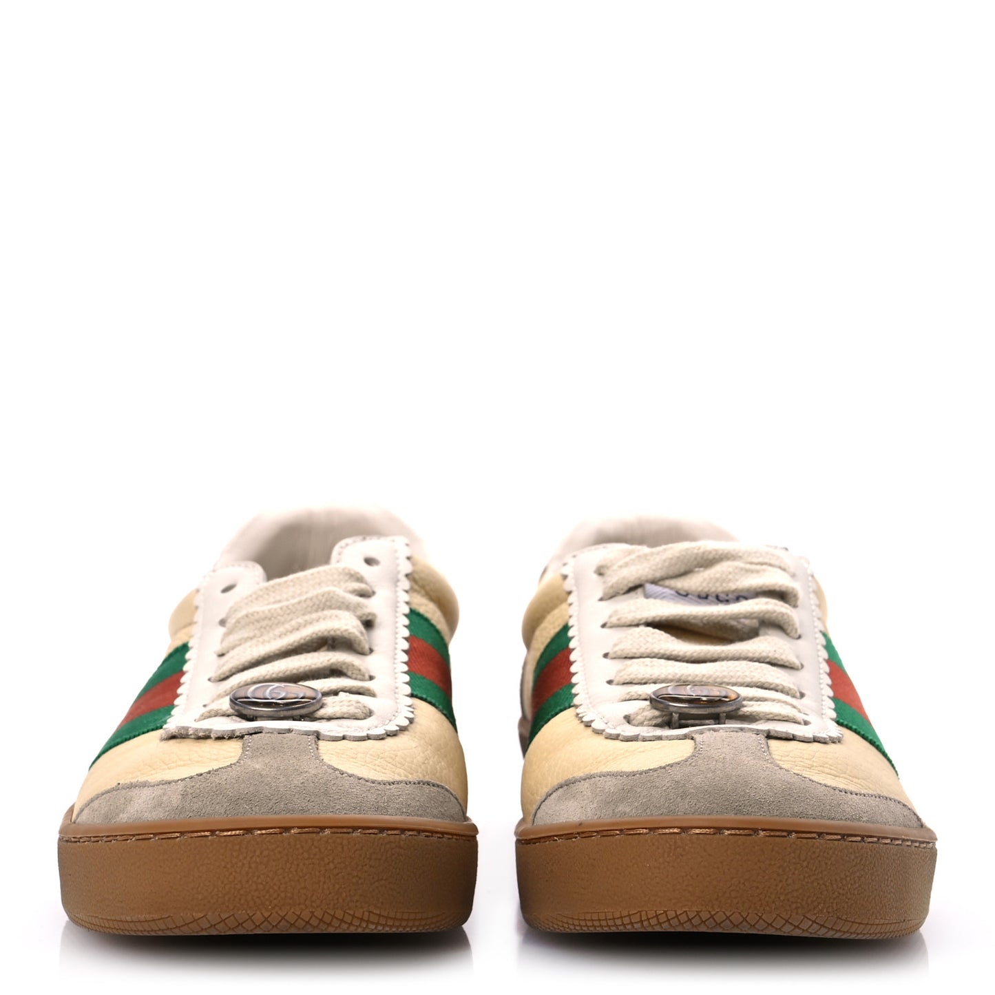 Calfskin Suede Web Womens G74 Sneakers 35.5 Oatmeal Burro New Mystic White