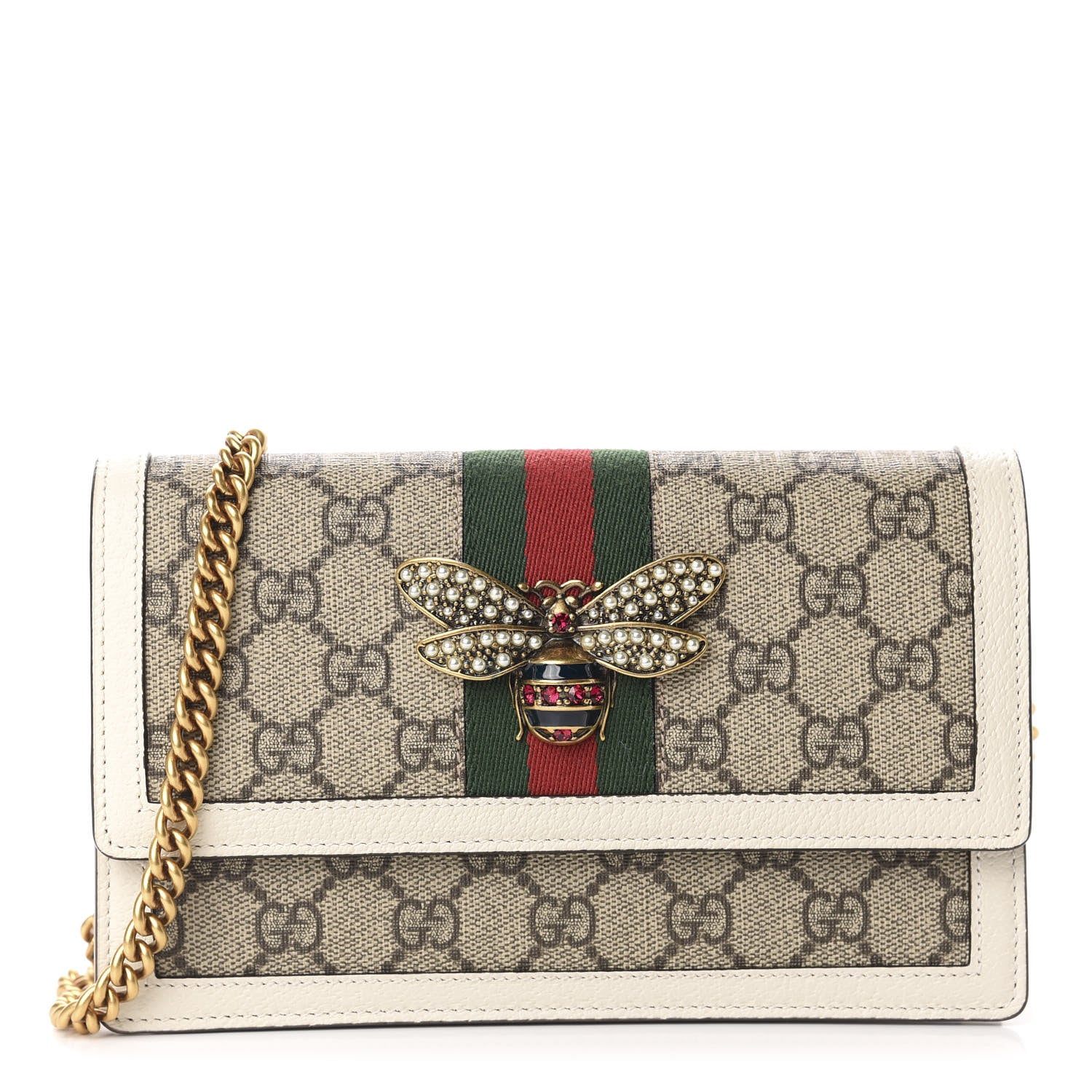 Gucci GG Supreme Monogram Web Queen Margaret Chain Wallet White 1 of 10