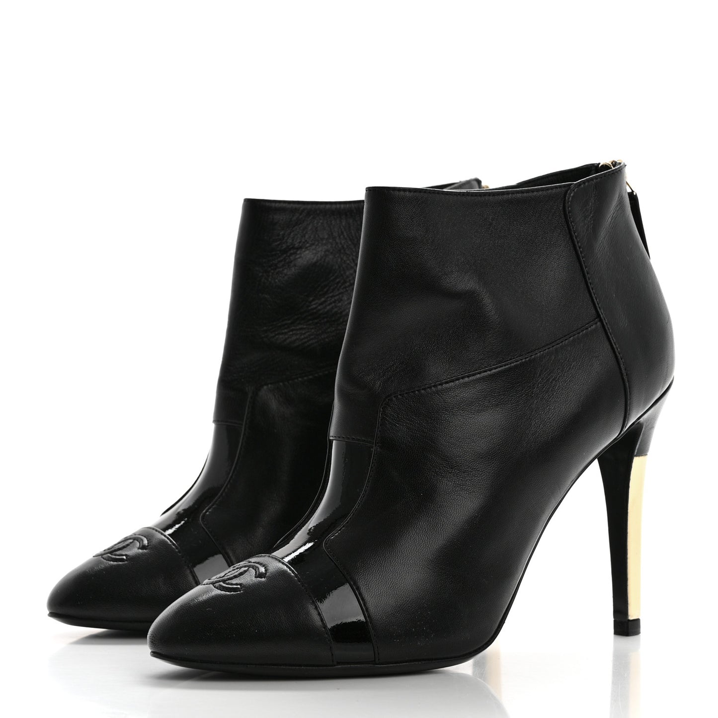 Patent Lambskin CC Cap Toe Ankle Booties 39 Black