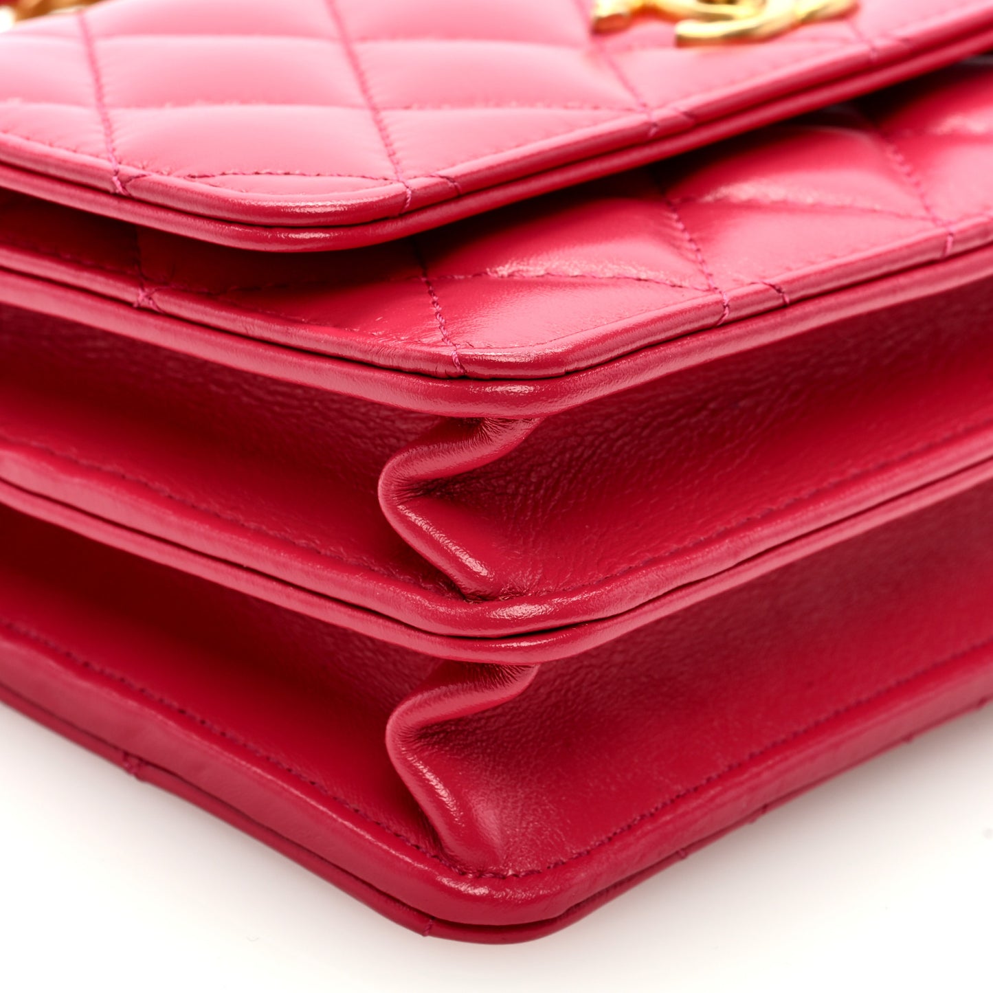 Shiny Calfskin Quilted Mini Multicolor Top Handle Wallet On Chain WOC Dark Pink
