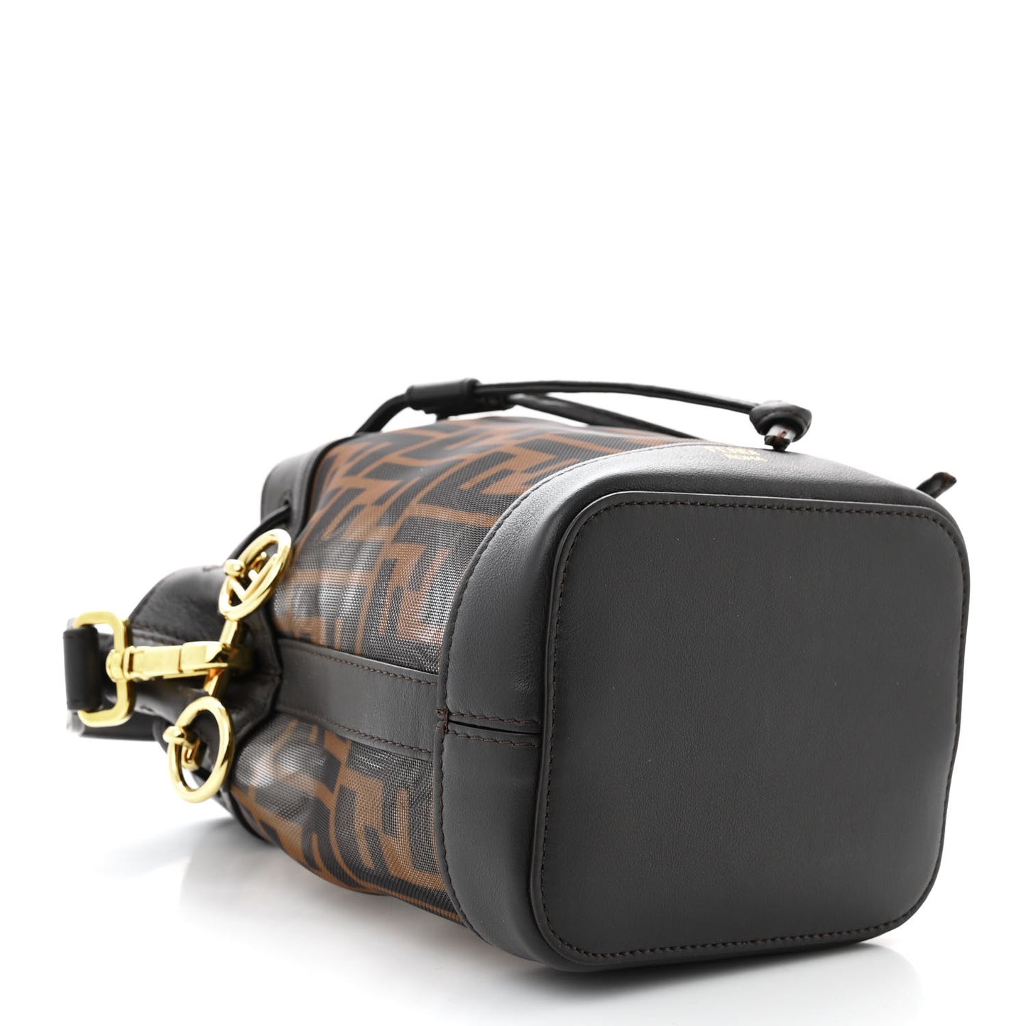Mesh Vitello Grace F is Fendi FF 1974 Mini Mon Tresor Bucket Bag Marrone Black Ebano