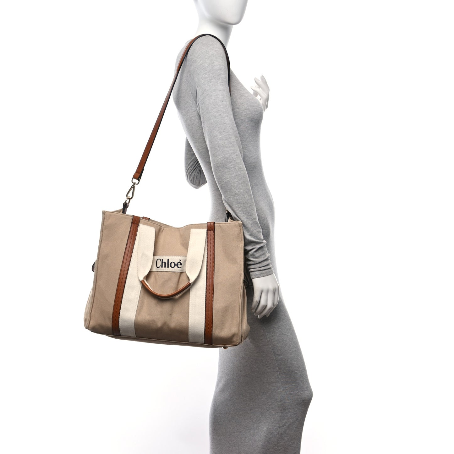 Cotton Calfskin Diaper Bag White Brown