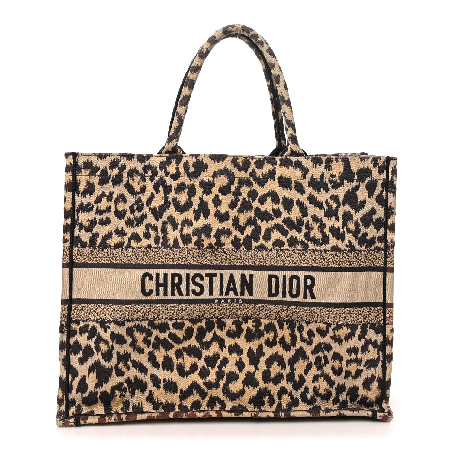 Christian Dior Book Tote ヒョウ柄 ラージサイズ Christian Dior Canvas Mizza Embroidered Large Leopard Book Tote