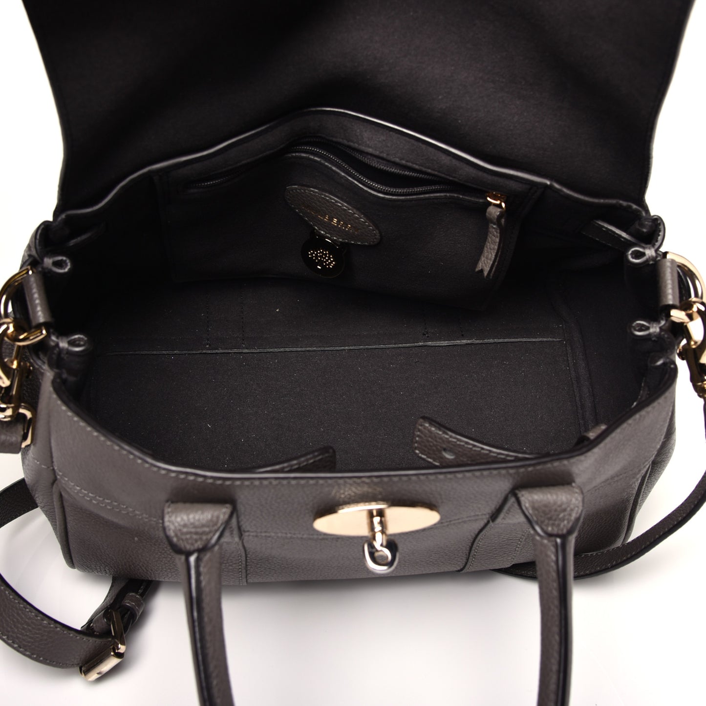 Classic Grain Calfskin Small Bayswater Satchel Dark Grey