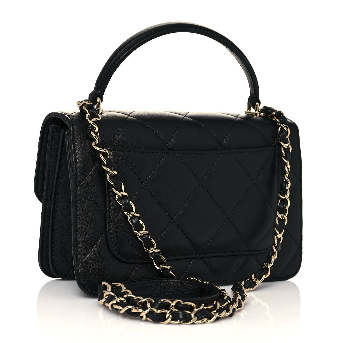 Calfskin Quilted Small Top Handle Flap Black