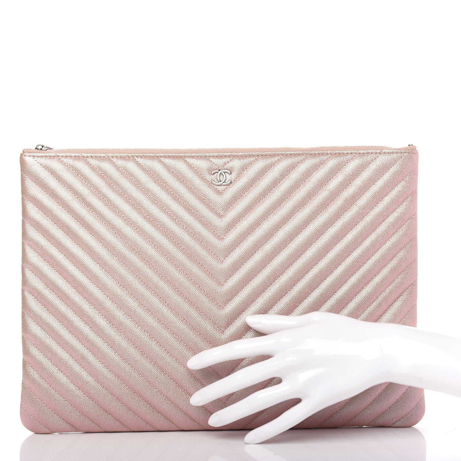 Chanel Iridescent Caviar Chevron Quilted Medium Cosmetic Case Light Gold 2 of 7