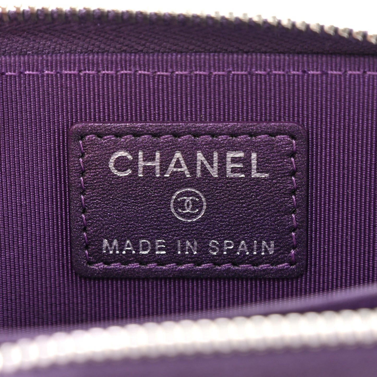 Metallic Lambskin Quilted Zip Around Coin Purse Wallet Purple