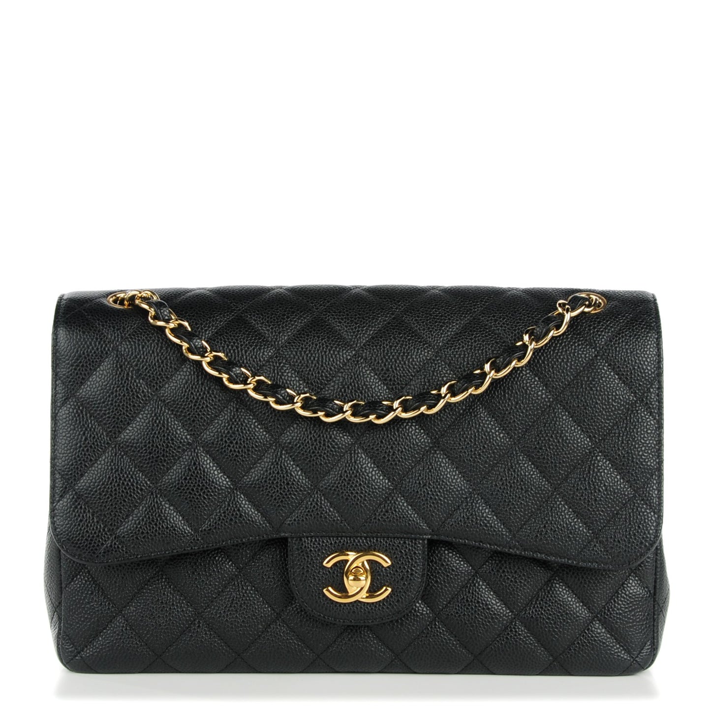 Caviar Quilted Jumbo Double Flap Black