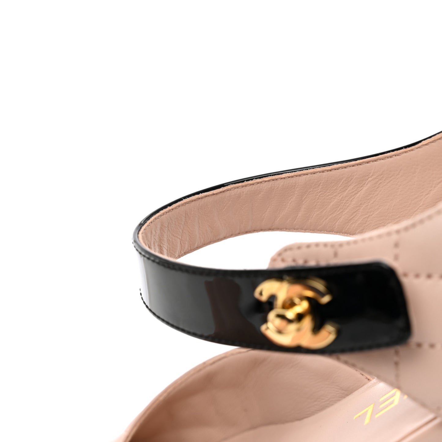 Patent Lambskin Quilted Cap Toe Ballerina Flats 36 Beige Black