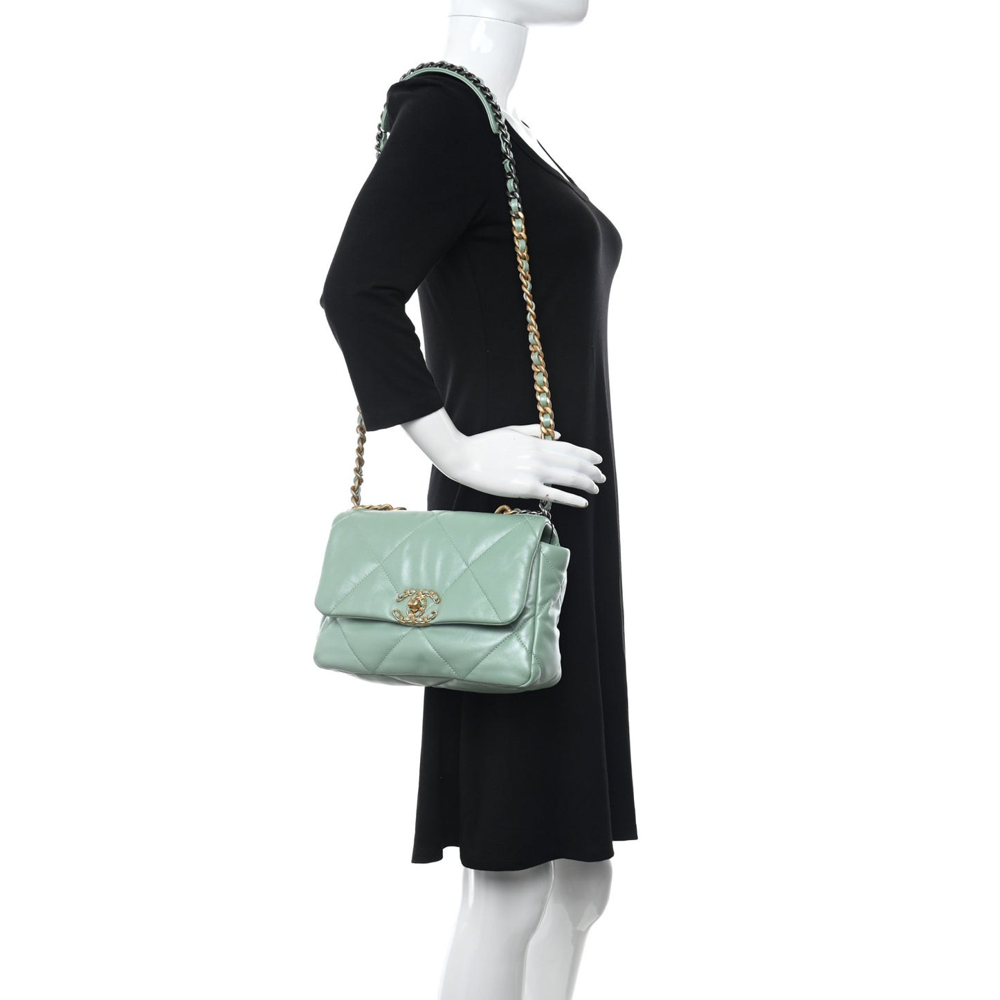 Shiny Lambskin Quilted Medium Chanel 19 Flap Light Green