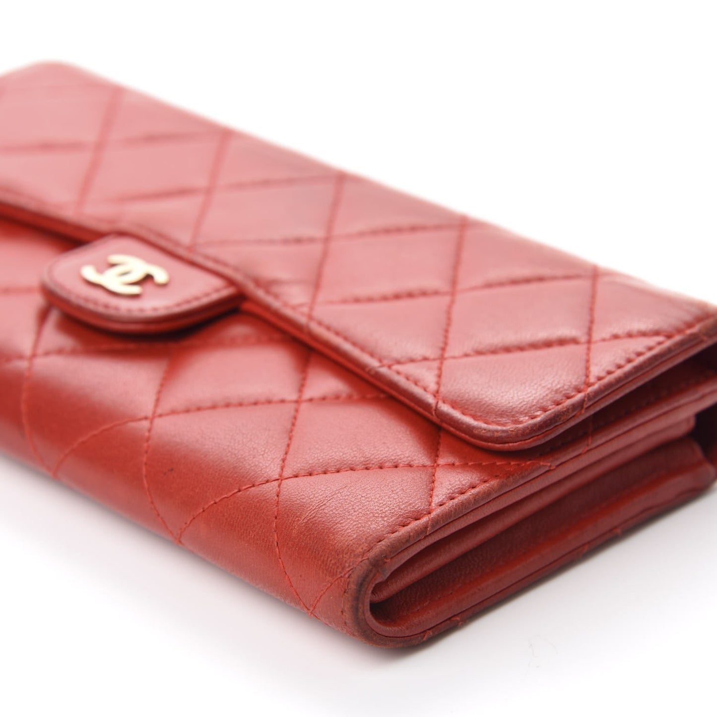 Lambskin Quilted Large Flap Wallet Red