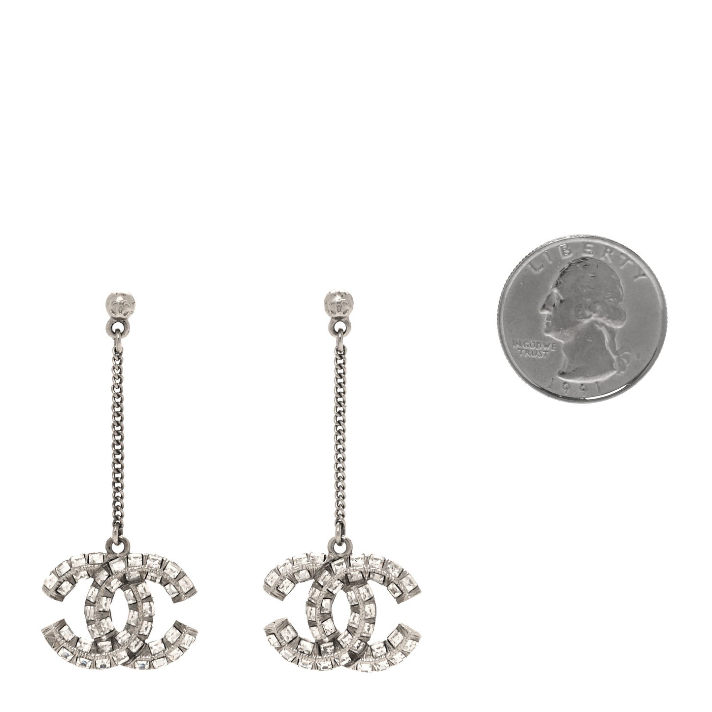 Crystal Baguette CC Drop Earrings Silver
