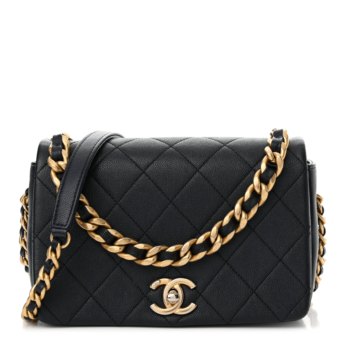 Caviar Quilted Small Fashion Therapy Flap Bag Navy Blue