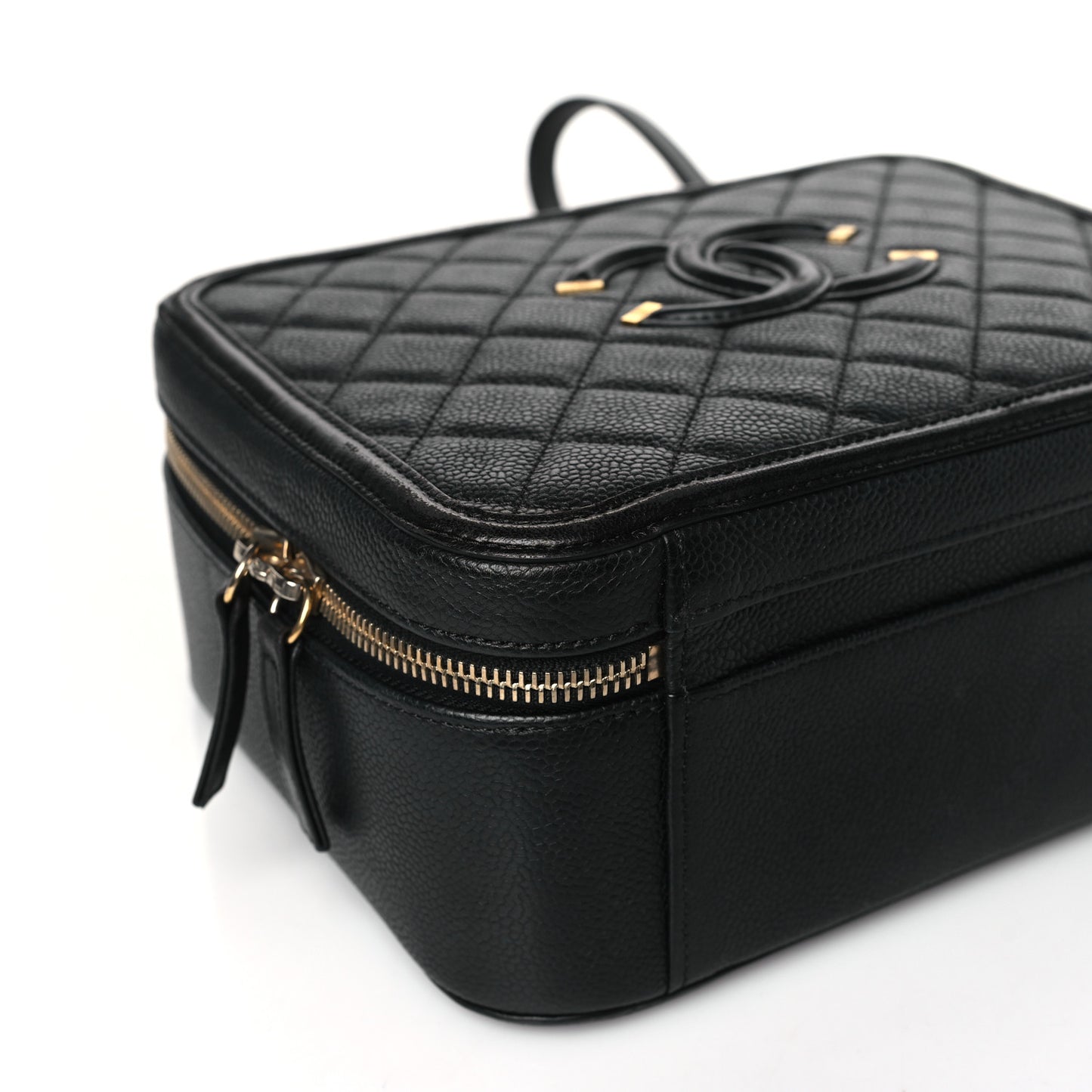 Caviar Quilted Large CC Filigree Vanity Case Black
