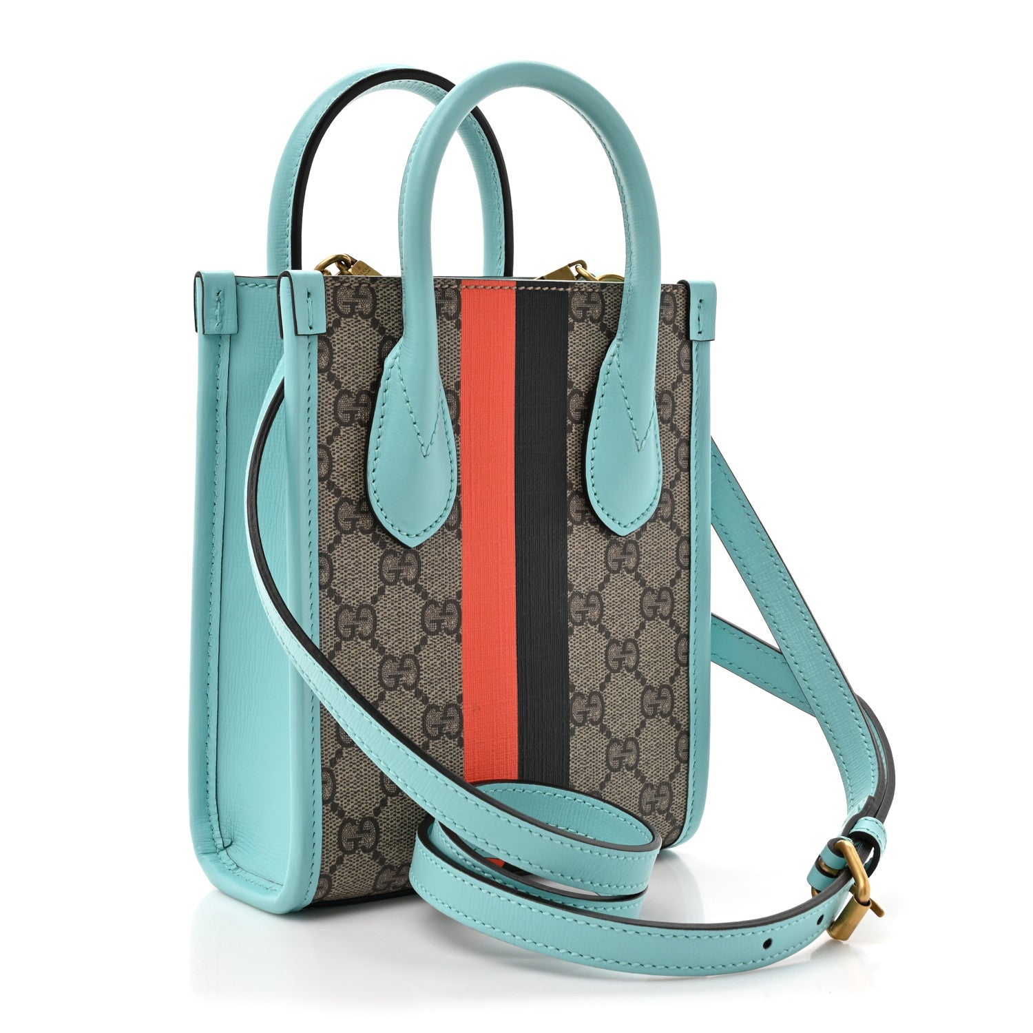 Gucci GG Supreme Monogram Textured Dollar Calfskin Web Gucci Tiger Mini Retro Interlocking G Tote Bag Beige Blue Orange New Shamarock 3 of 11