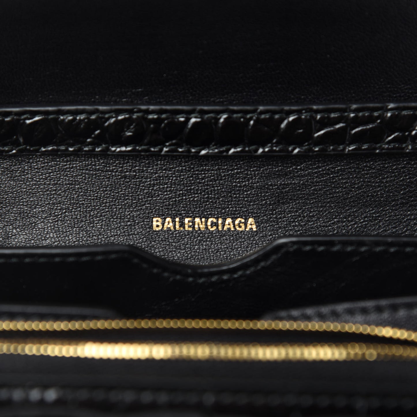 Shiny Calfskin Crocodile Embossed Small B Bag Black