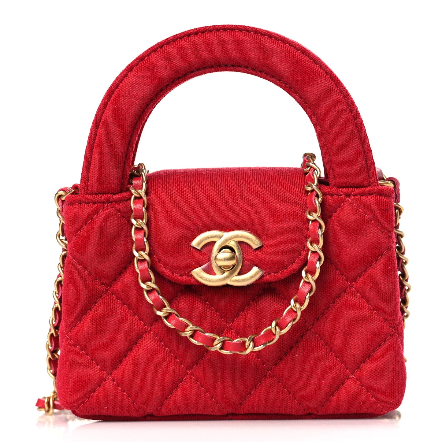 Jersey Quilted Mini Nano Kelly Shopper Red