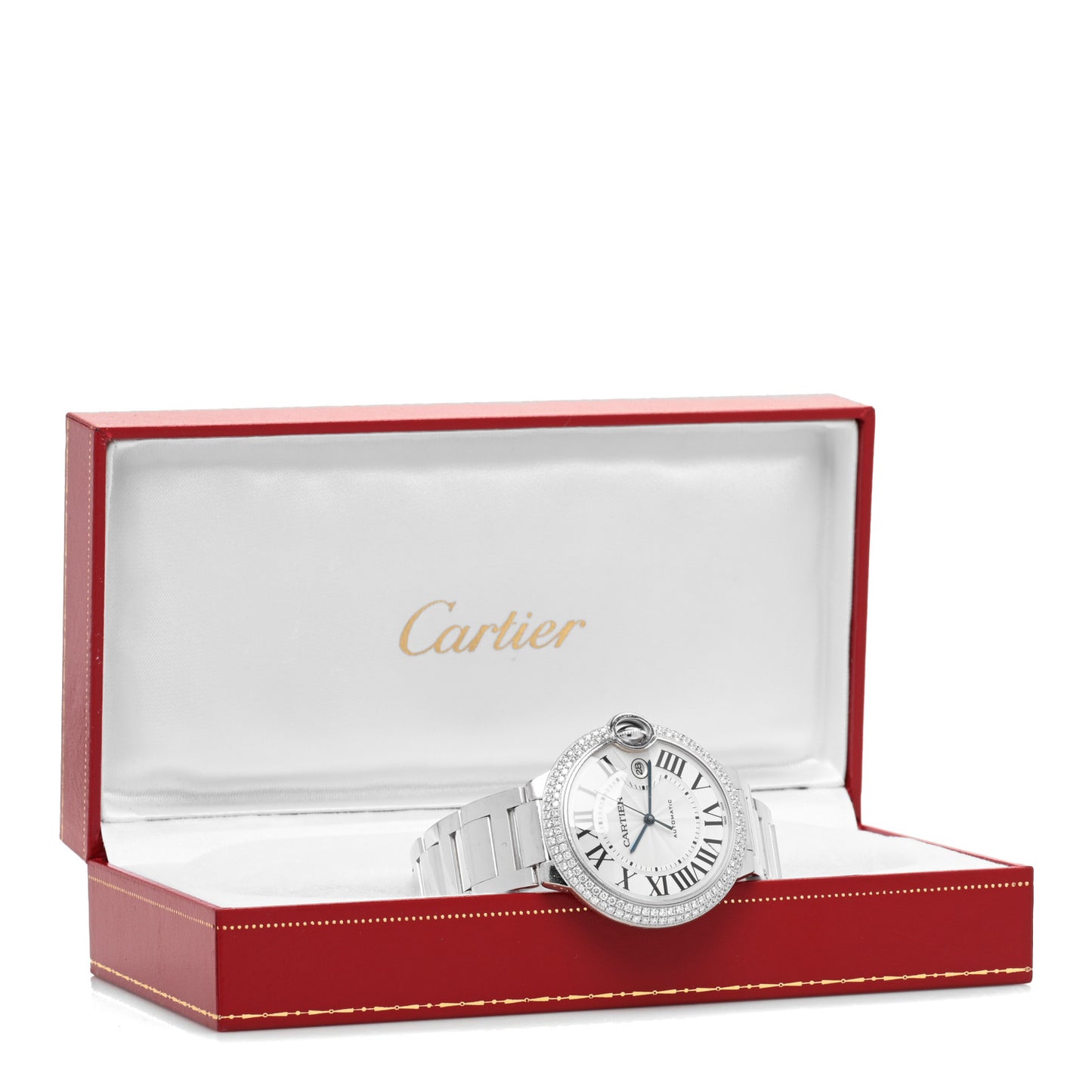 18K White Gold Diamond Pave Bezel 42mm Ballon Bleu De Cartier Automatic Watch