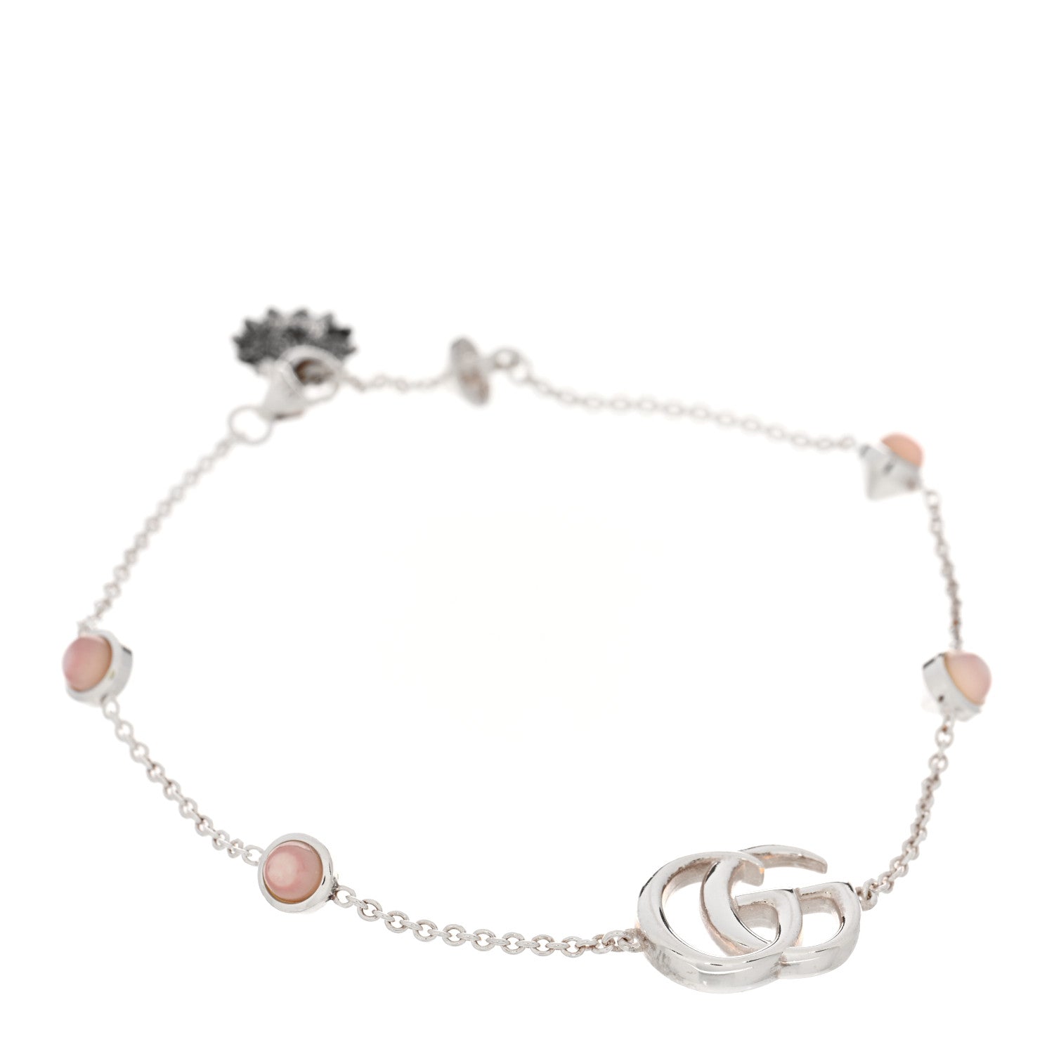 Gucci Sterling Silver Pink Mother of Pearl Double G Flower Bracelet 1 of 3