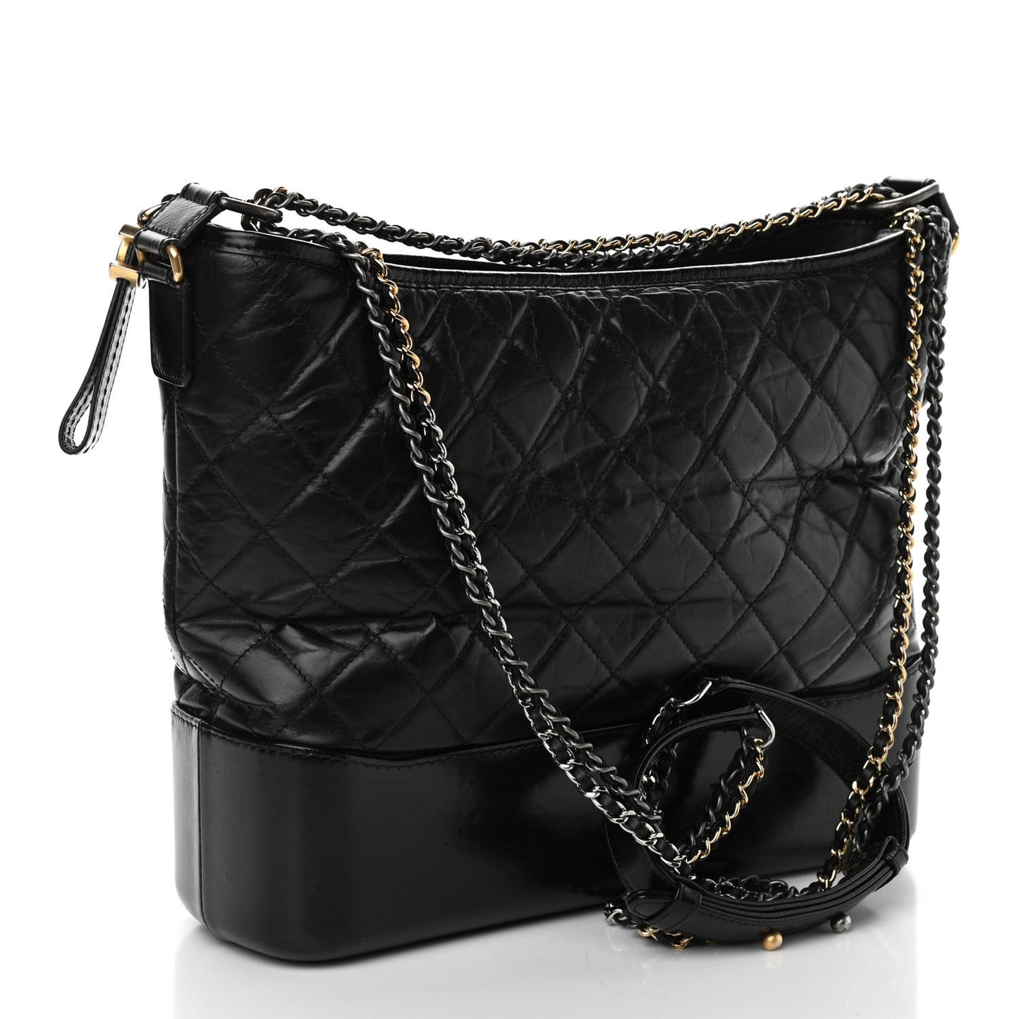 Aged Calfskin Quilted Large Gabrielle Hobo Black