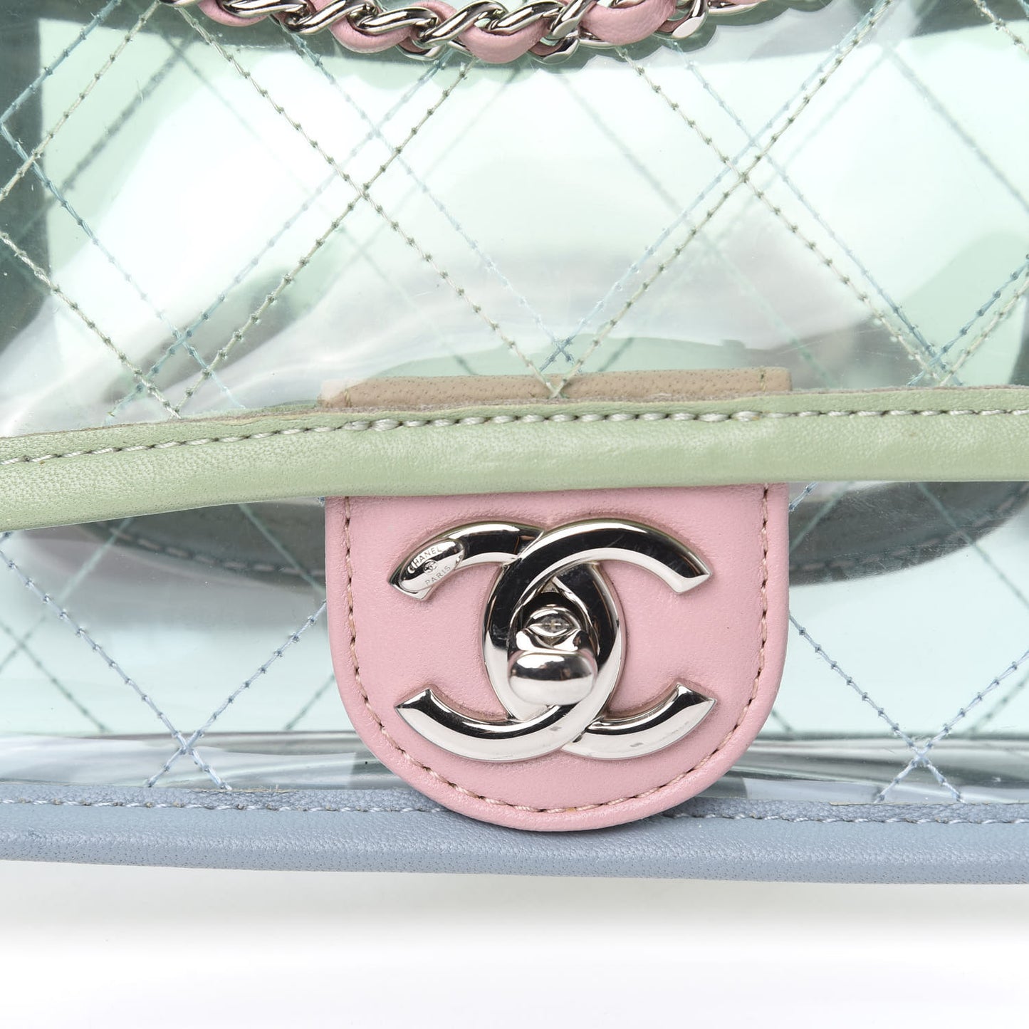 Lambskin PVC Quilted Mini Coco Splash Flap Blue Green