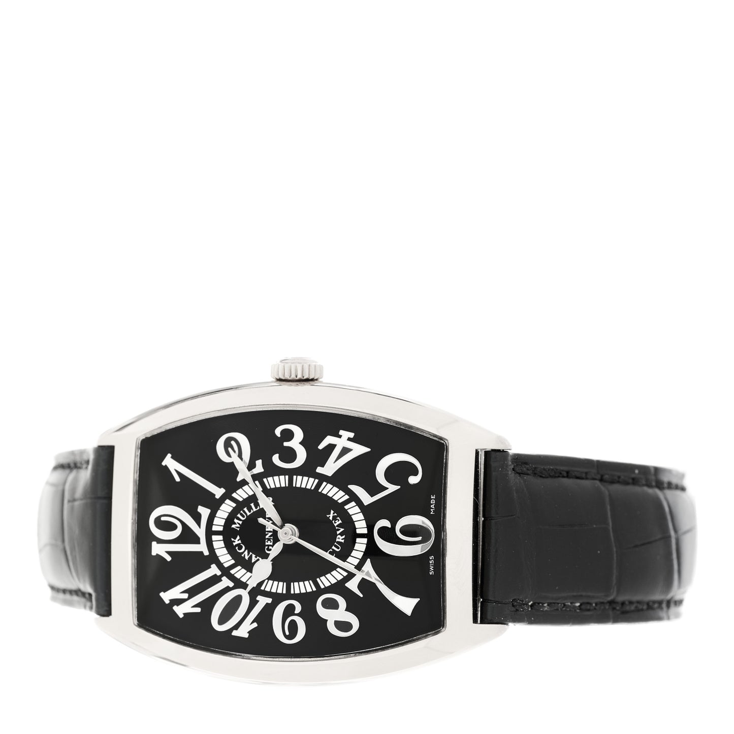 18K White Gold Alligator 34mm Cintree Curvex Automatic Watch Black 6850SC