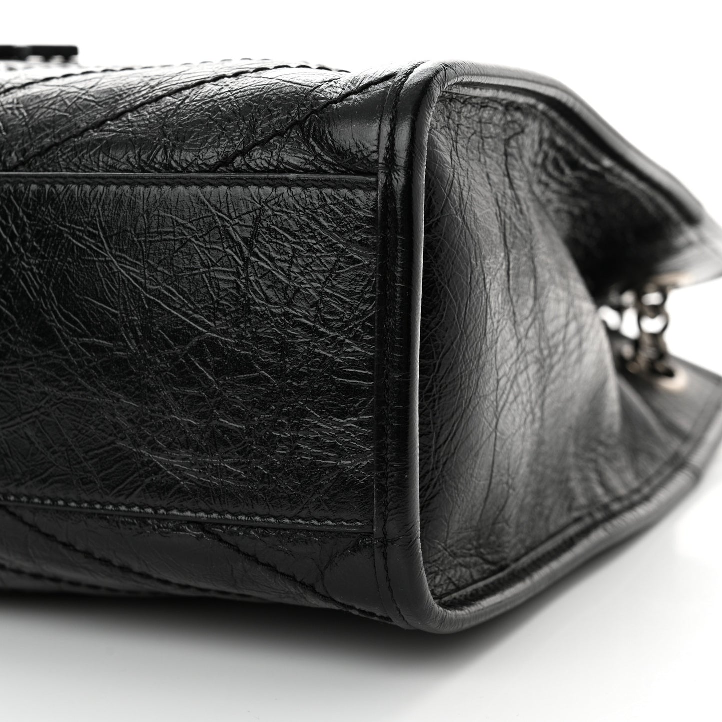 Crinkled Calfskin Matelasse Monogram Medium Niki Shopper Tote Black