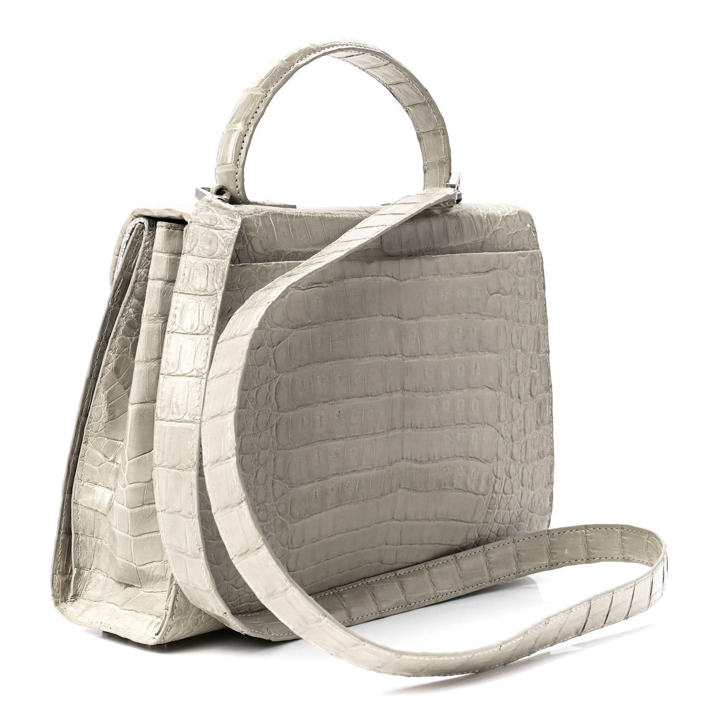 Lizard Crocodile Small Liza Top Handle Bag Beige