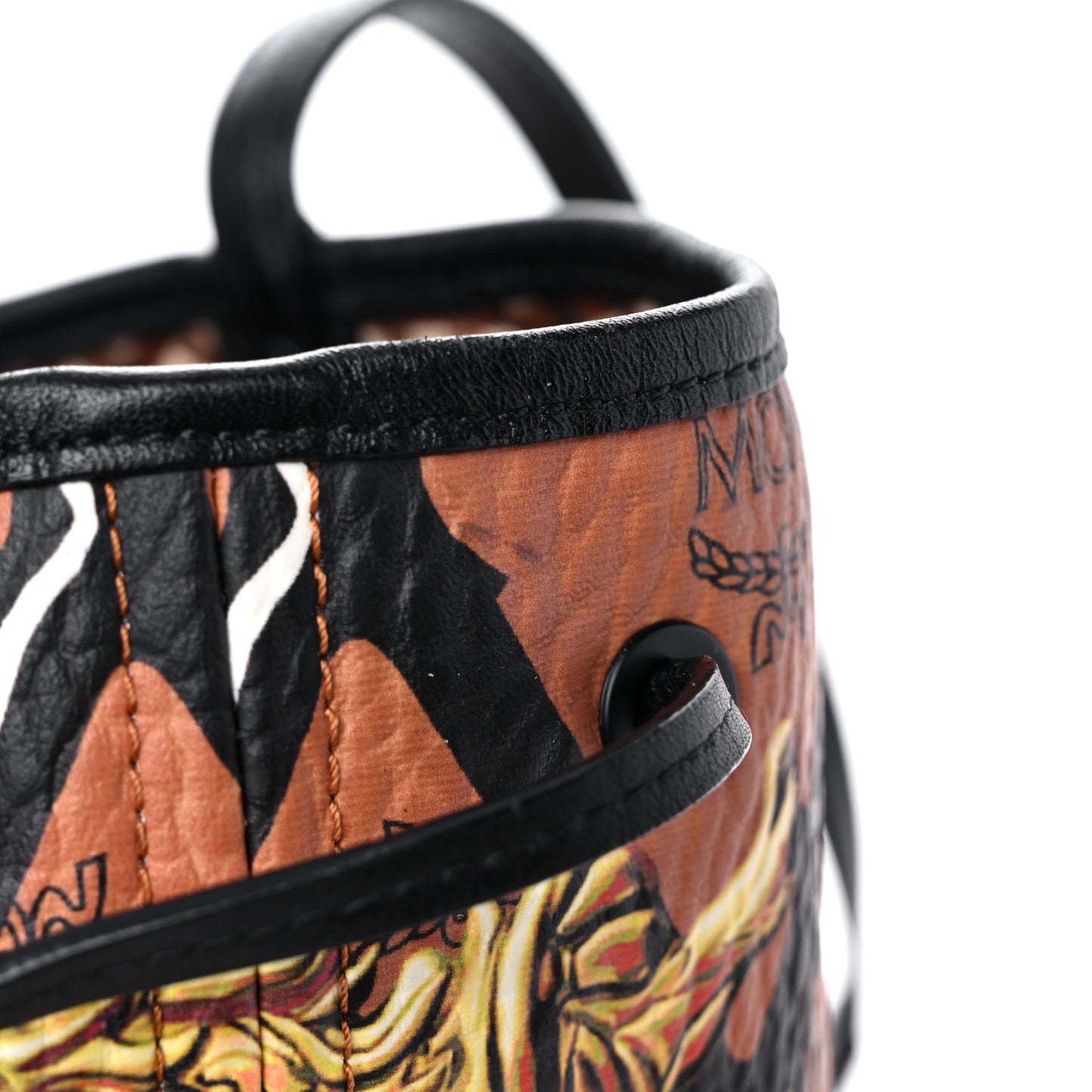 Visetos Calfskin Motif Rombi Lion Printed Reversible Shopper Tote Cognac