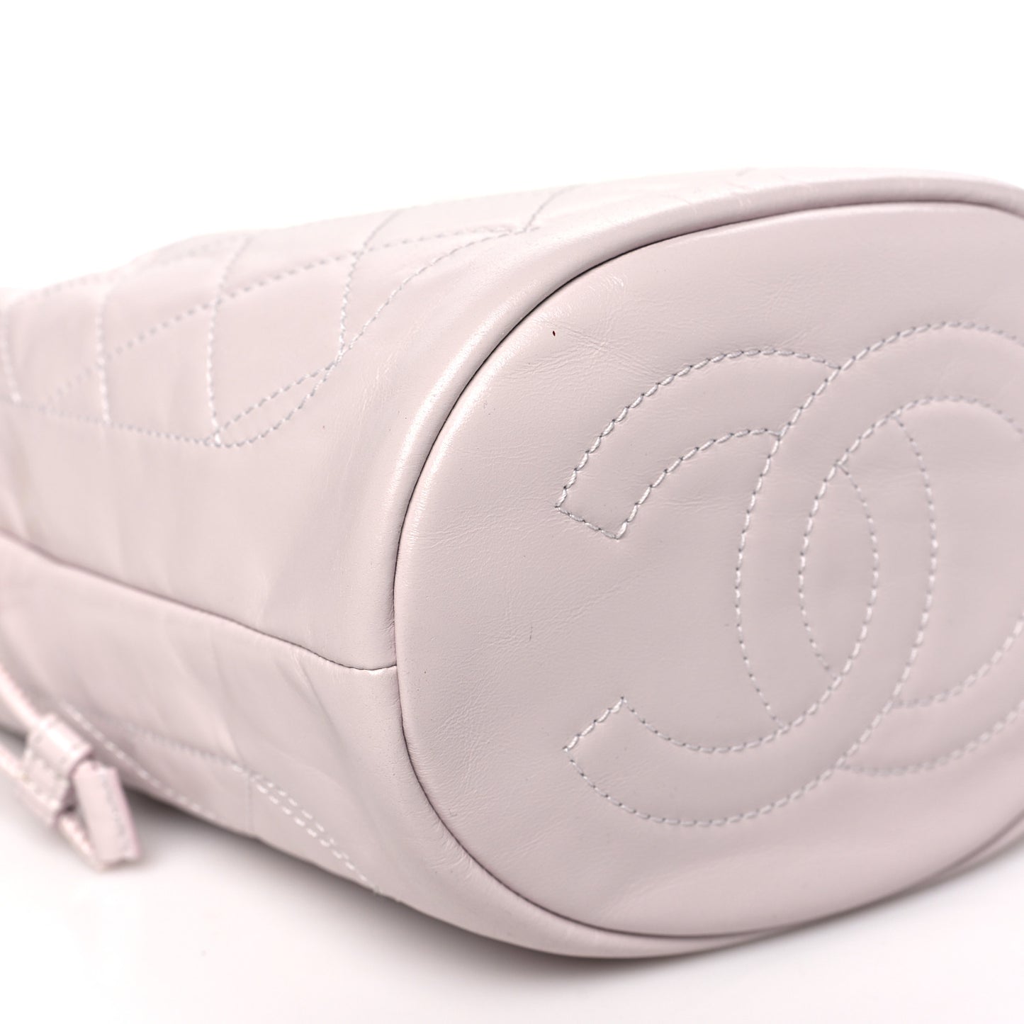 Calfskin Stitched Coco Ring Bucket Drawstring Bag Light Pink