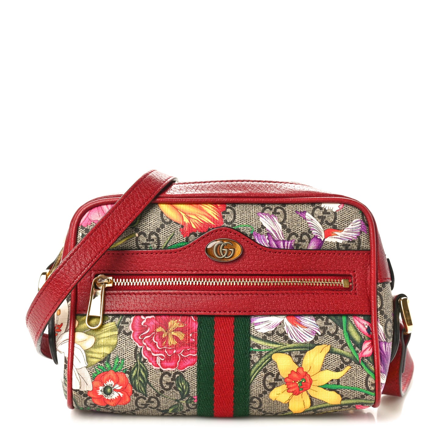 GG Supreme Monogram Flora Web Mini Ophidia Shoulder Bag Red