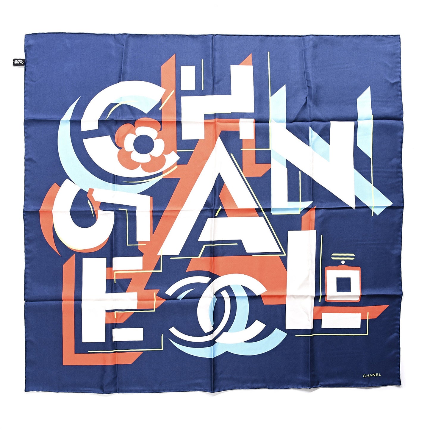 Silk Geometric Logo CC Scarf Navy Blue