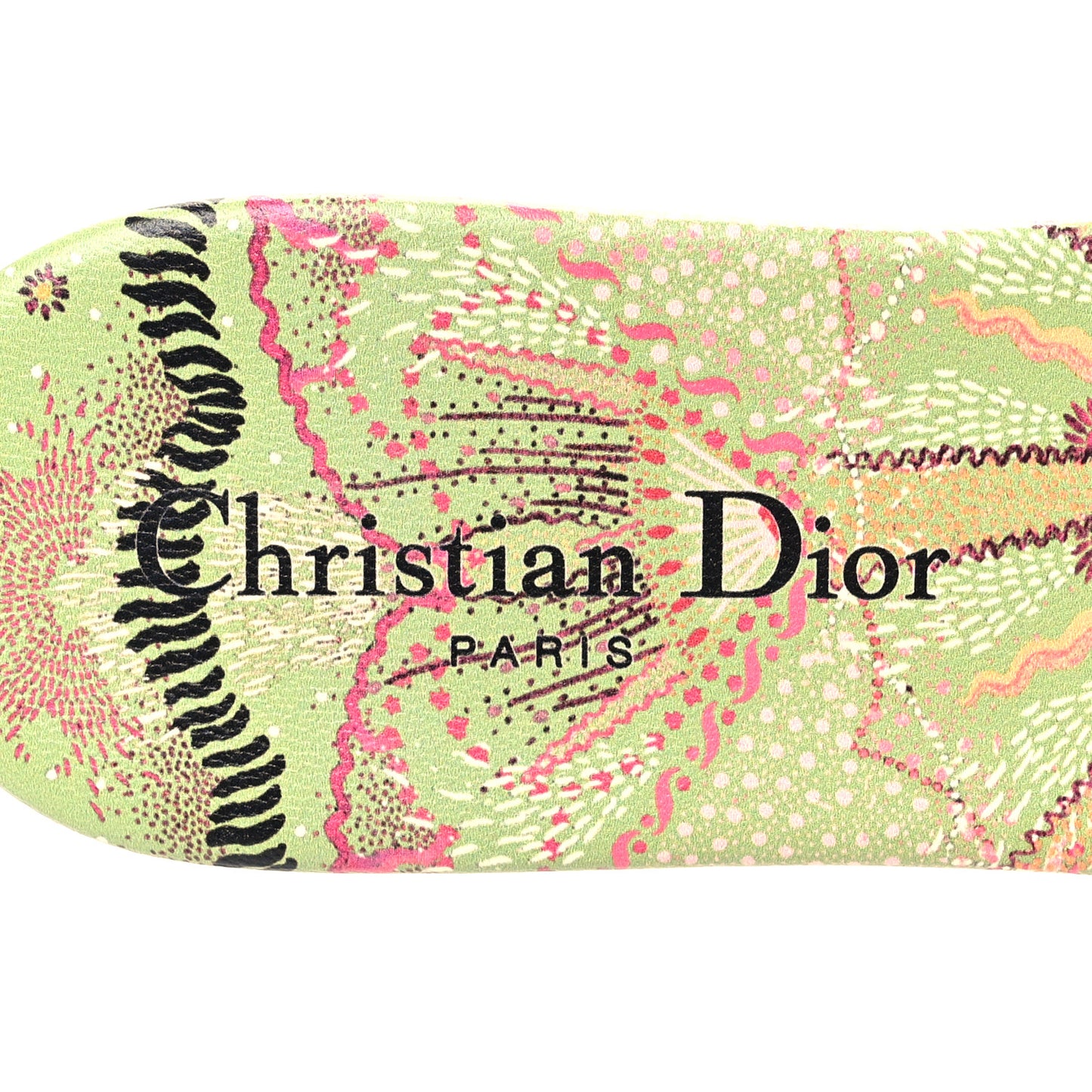 Canvas Embroidered In Lights Dway Mules Slide Sandals 37.5 Green Pink