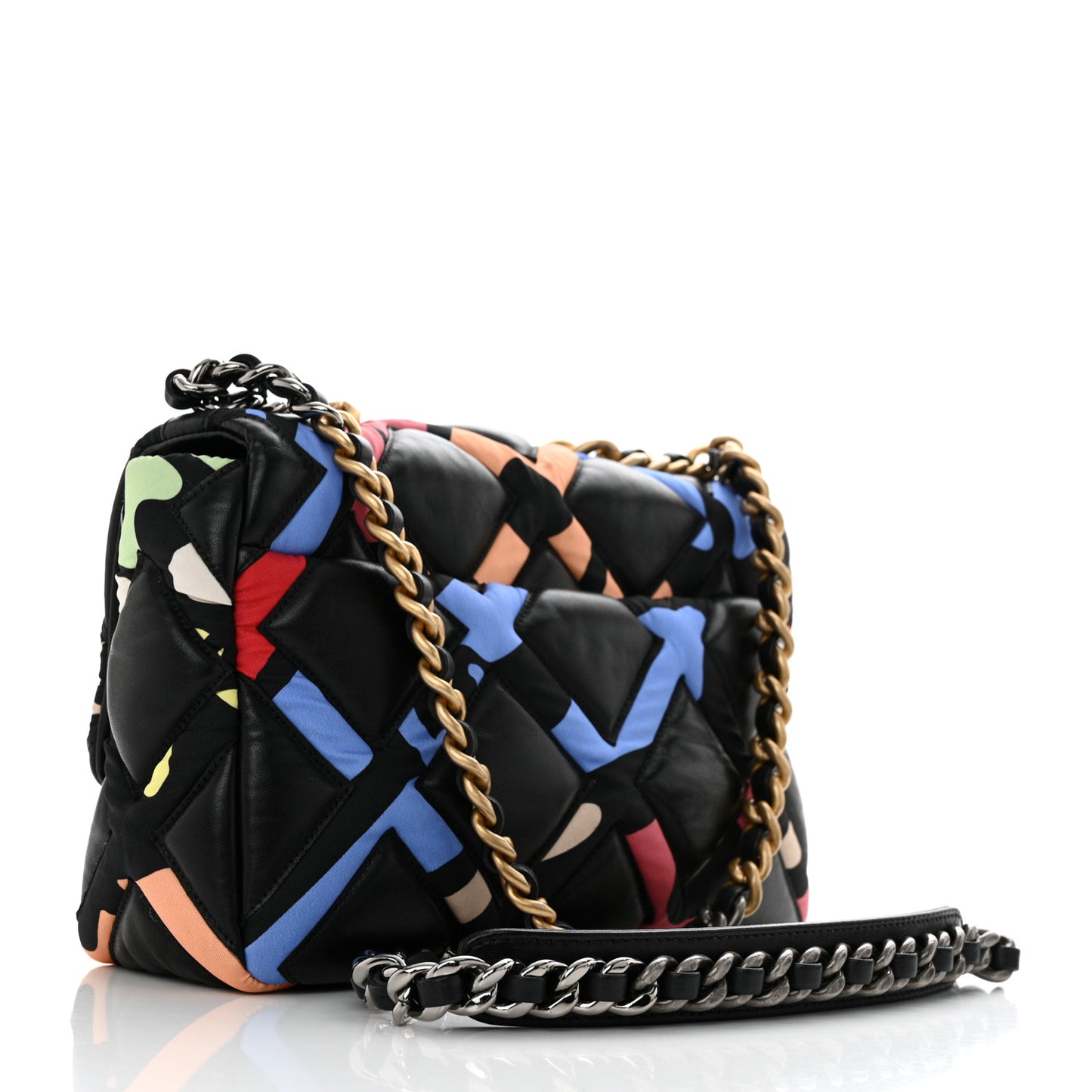 Lambskin Printed Fabric Medium Chanel 19 Flap Black Multicolor