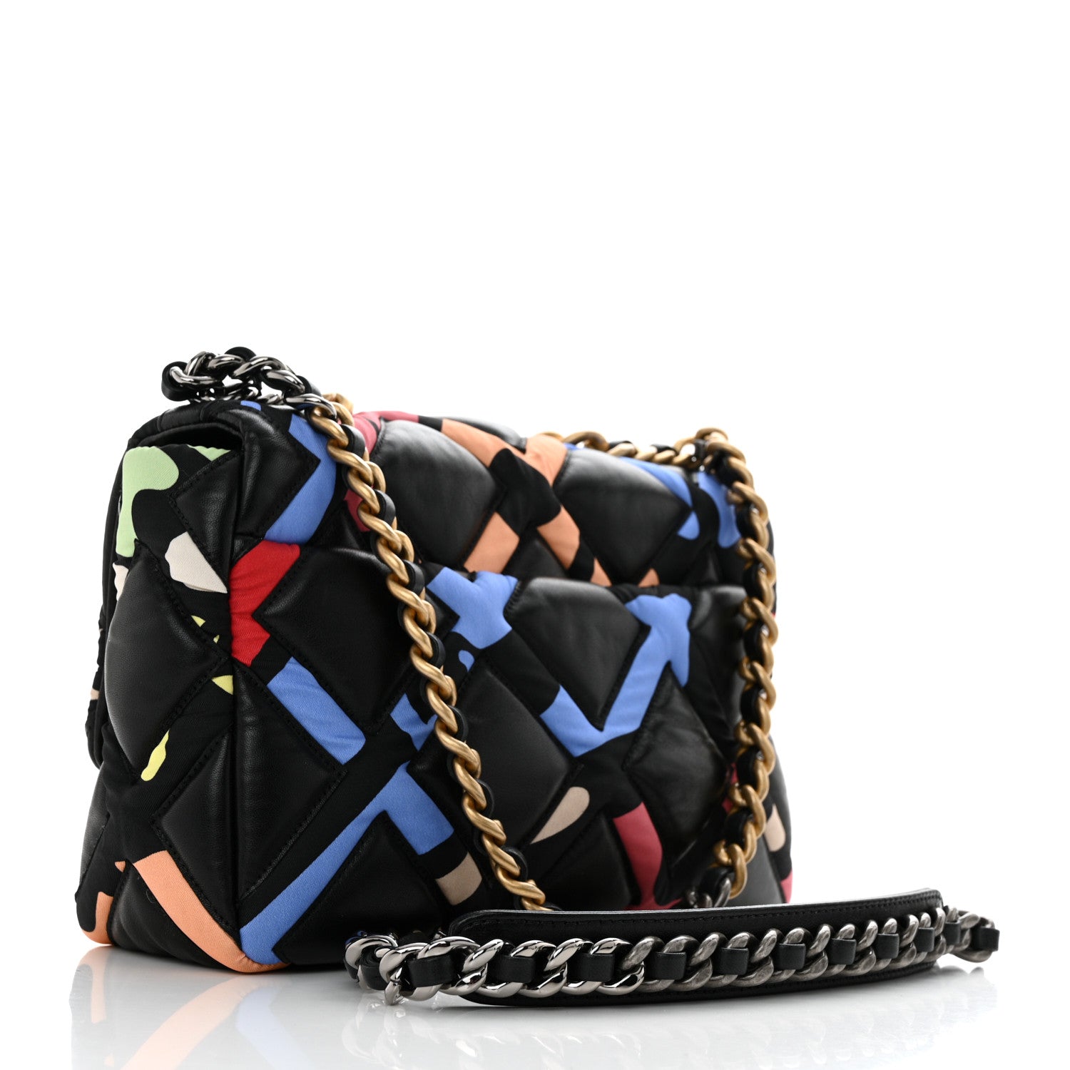 Chanel Lambskin Printed Fabric Medium Chanel 19 Flap Black Multicolor 2 of 10