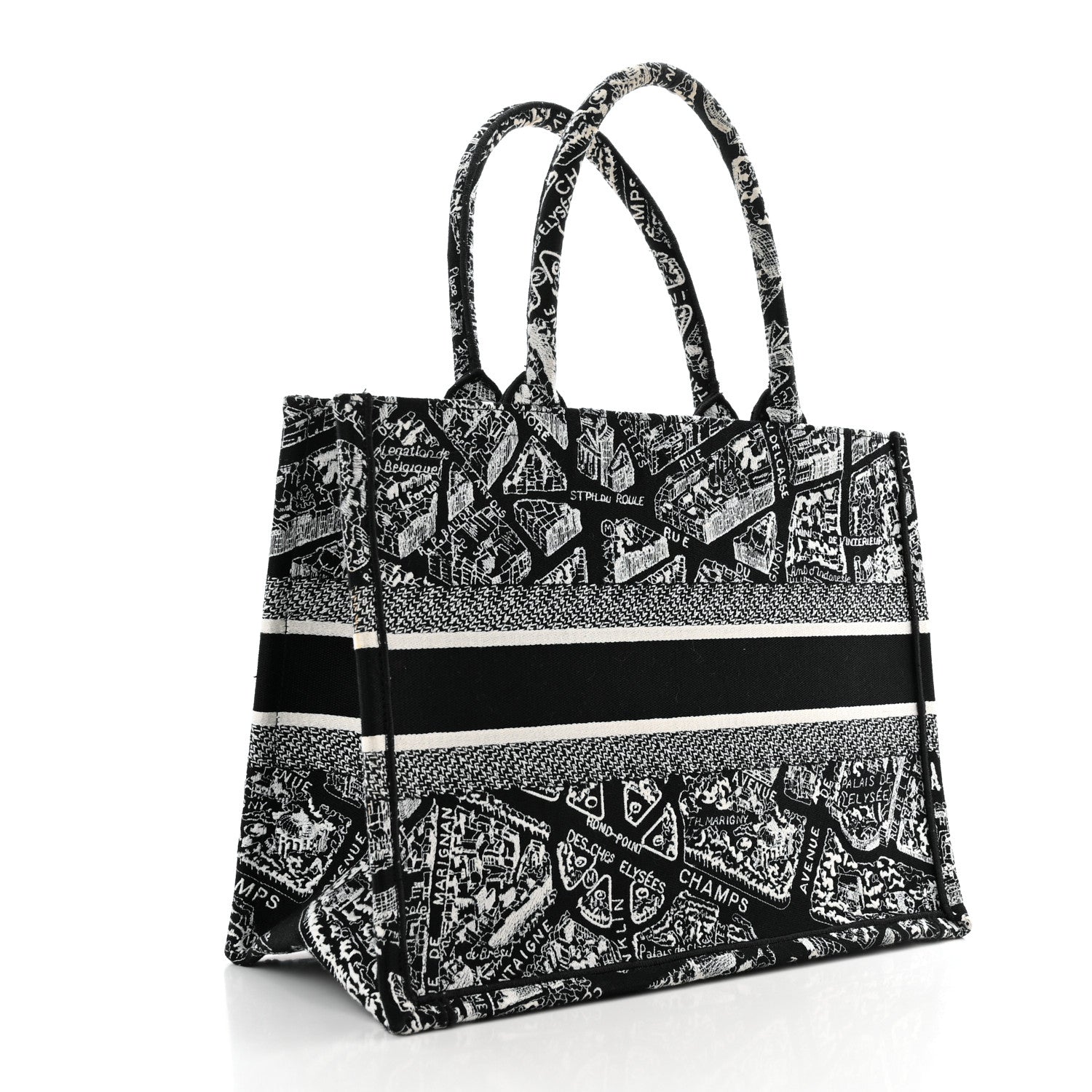 Christian Dior Canvas Embroidered Medium Plan De Paris Book Tote Black White 3 of 10