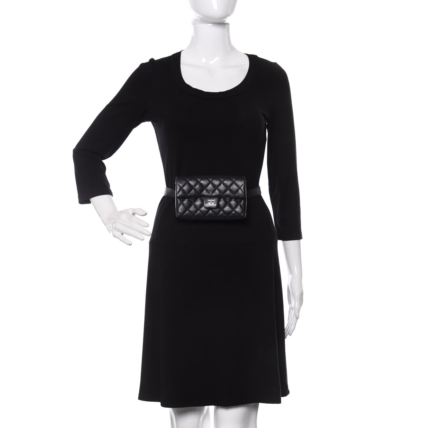 Chanel Aged Calfskin Quilted 2.55 Reissue Flap Belt Bag Clutch Black 2 of 9