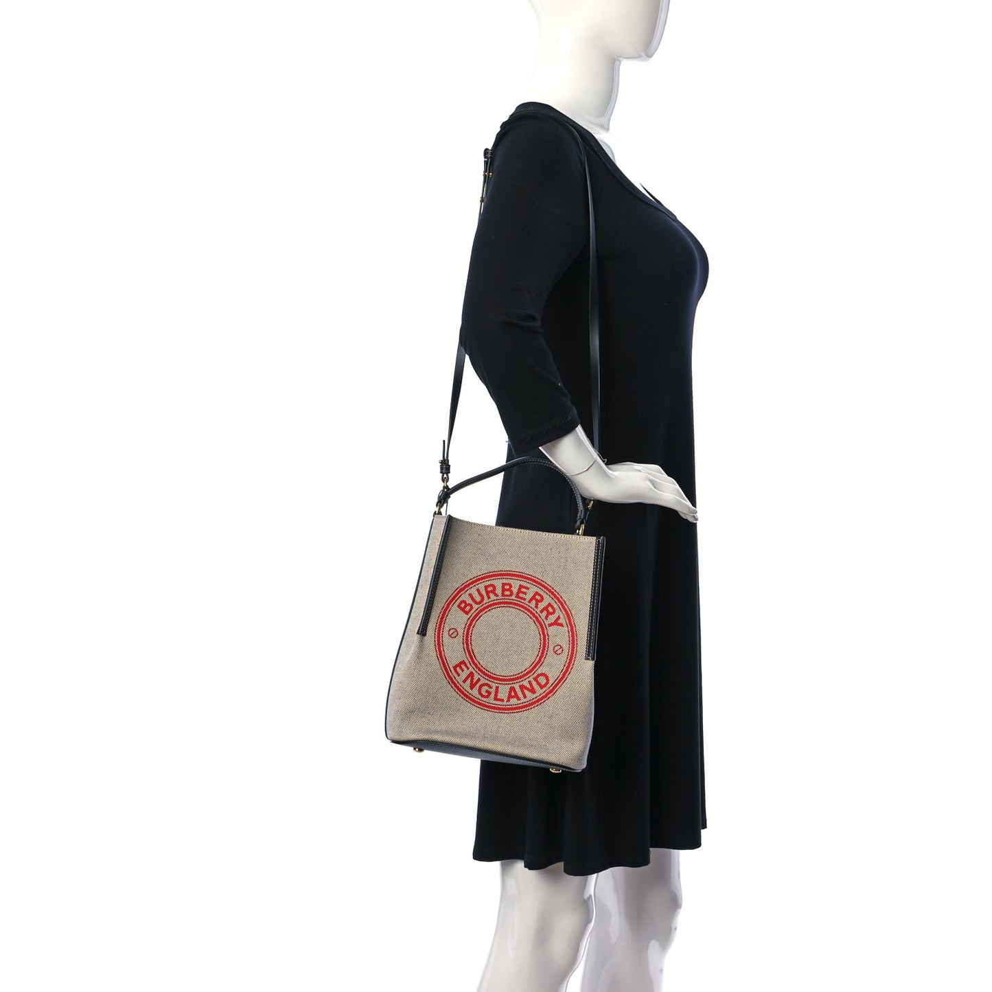 Canvas Cotton Small Peggy Bucket Bag Black Fiery Red
