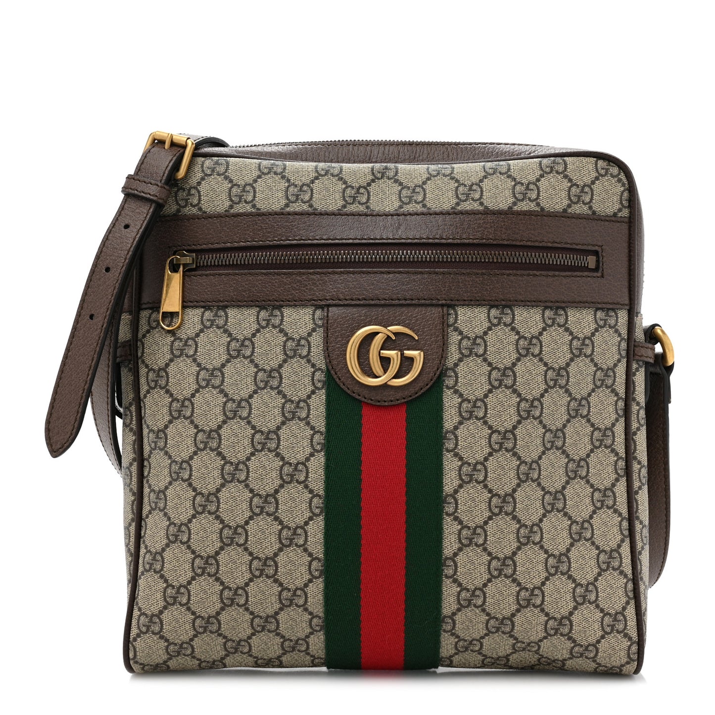 GG Supreme Monogram Web Medium Ophidia Messenger Bag Brown