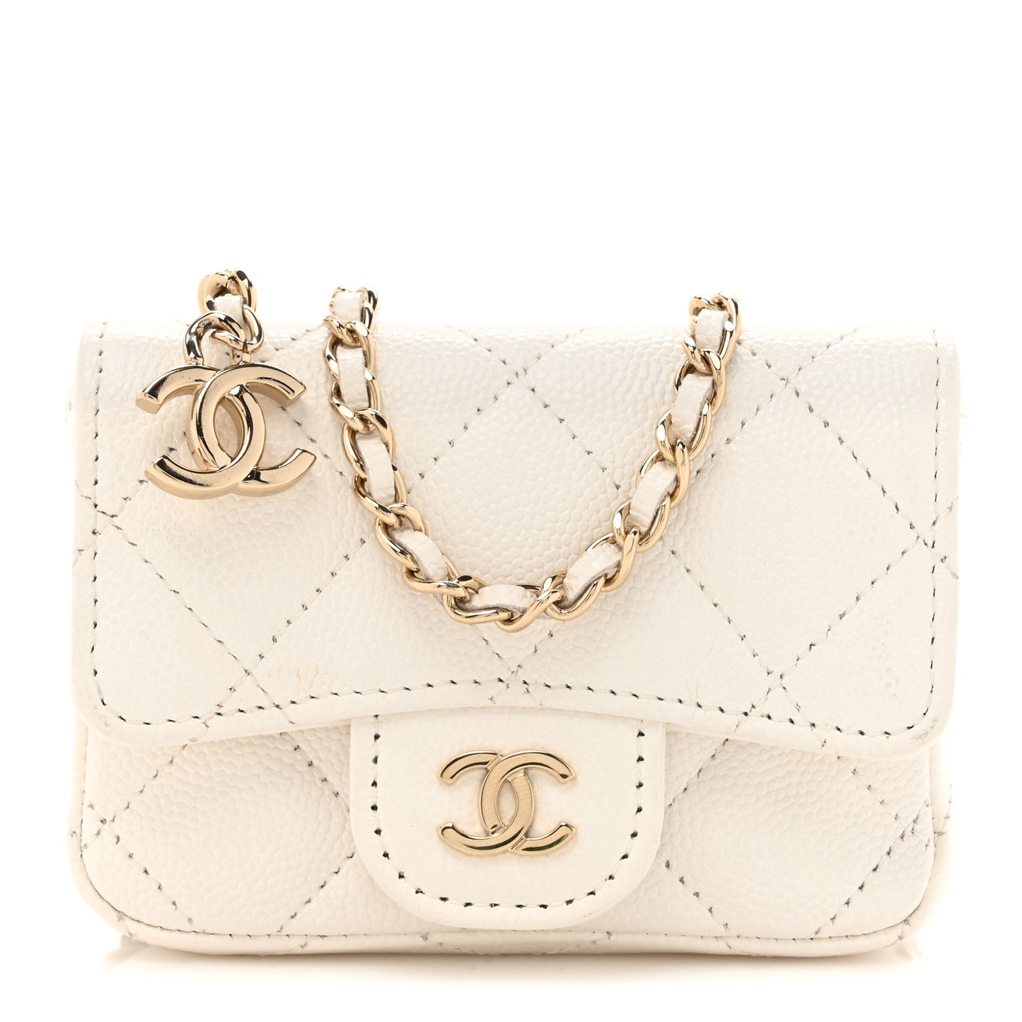Caviar Quilted Mini Chain Belt Bag White