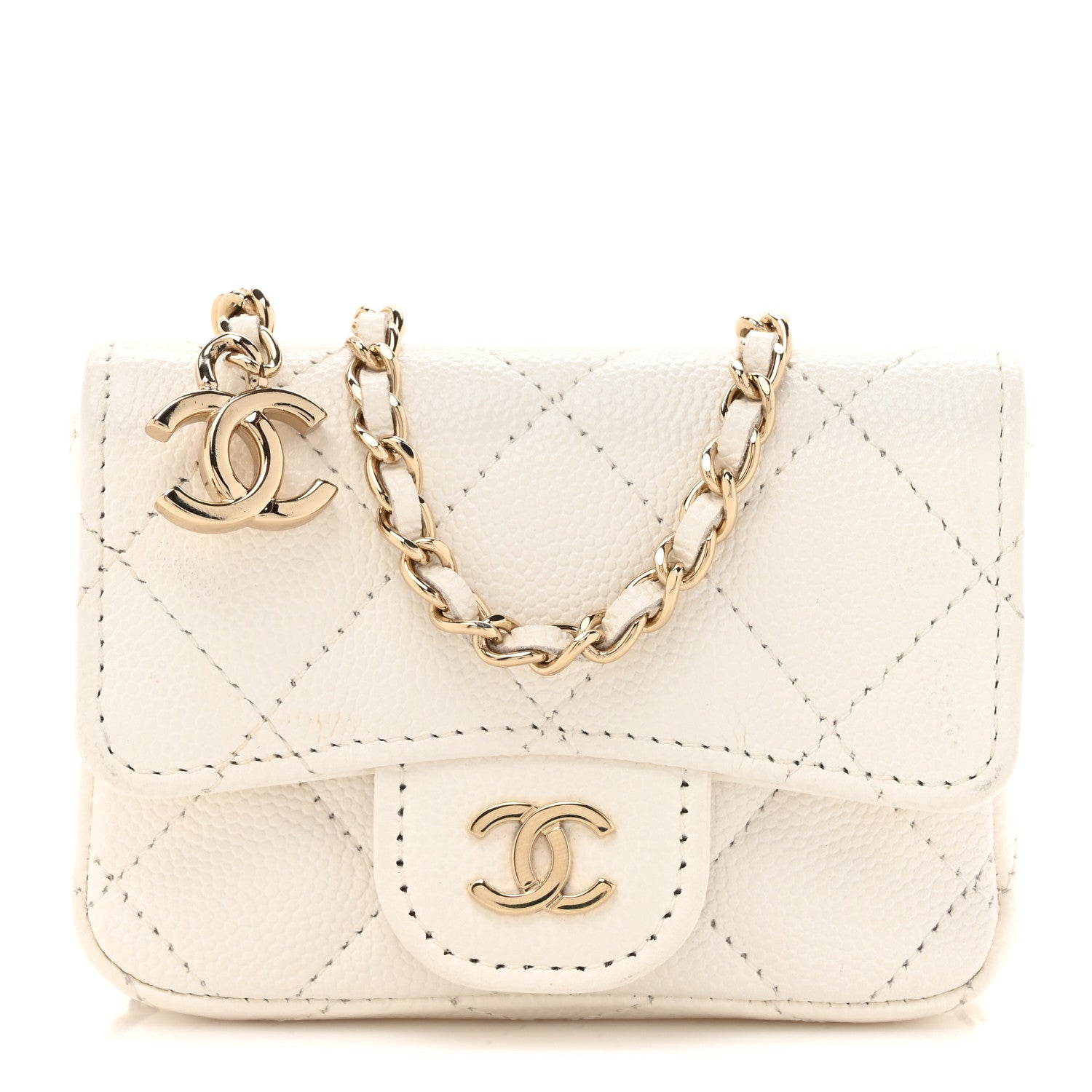 Chanel Caviar Quilted Mini Chain Belt Bag White 1 of 14